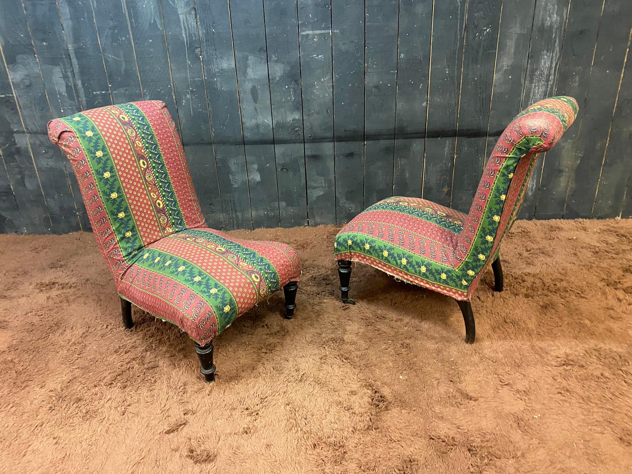 Mid-19th Century Pair of Louis Philippe Low Chairs to Cover For Sale