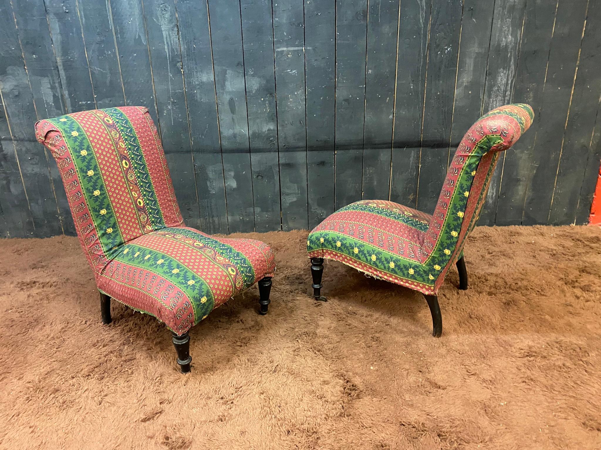 Walnut Pair of Louis Philippe Low Chairs to Cover For Sale