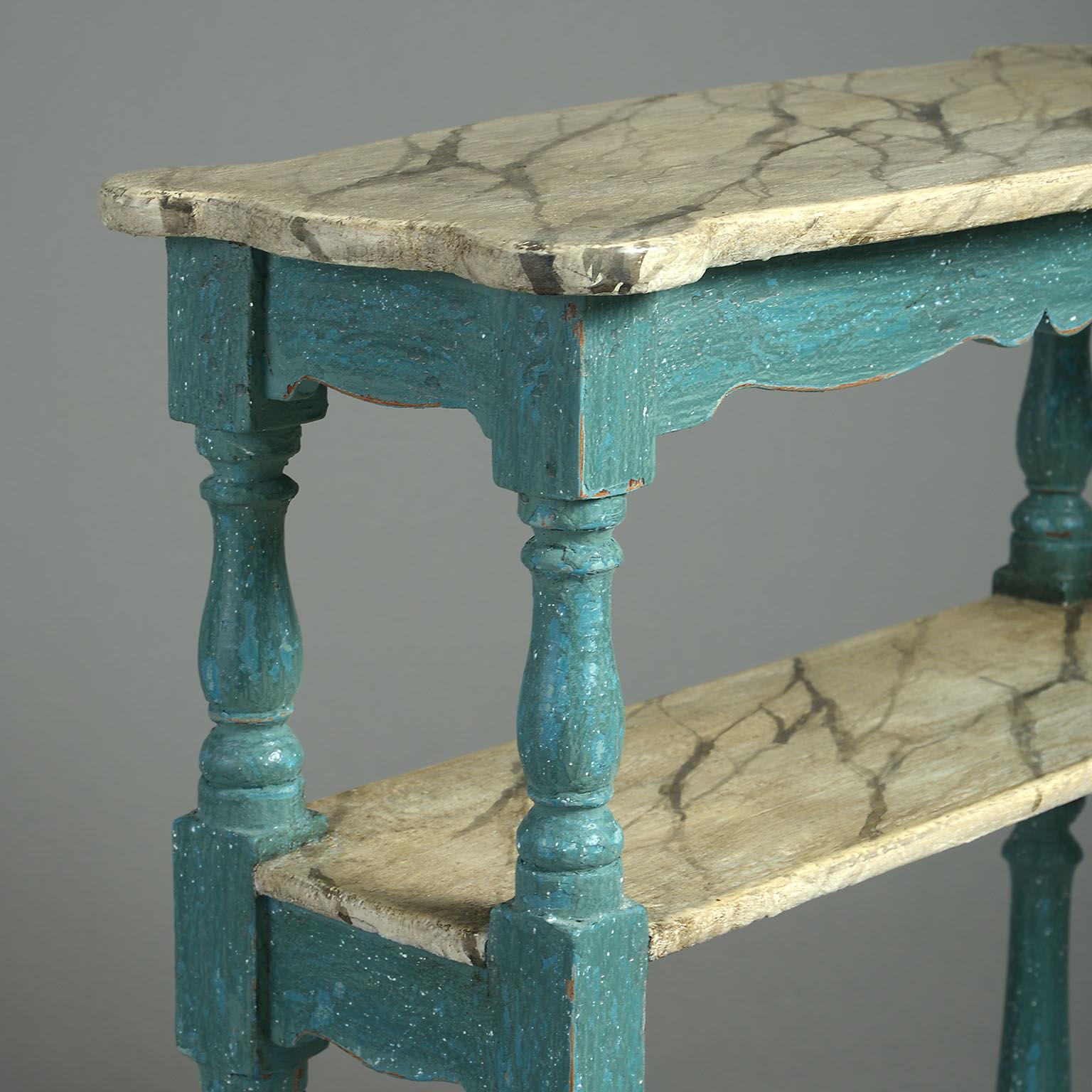 French Pair of Louis-Philippe Painted Blue Etagere Tables or End Tables