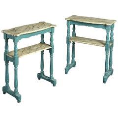 Pair of Louis-Philippe Painted Blue Etagere Tables or End Tables