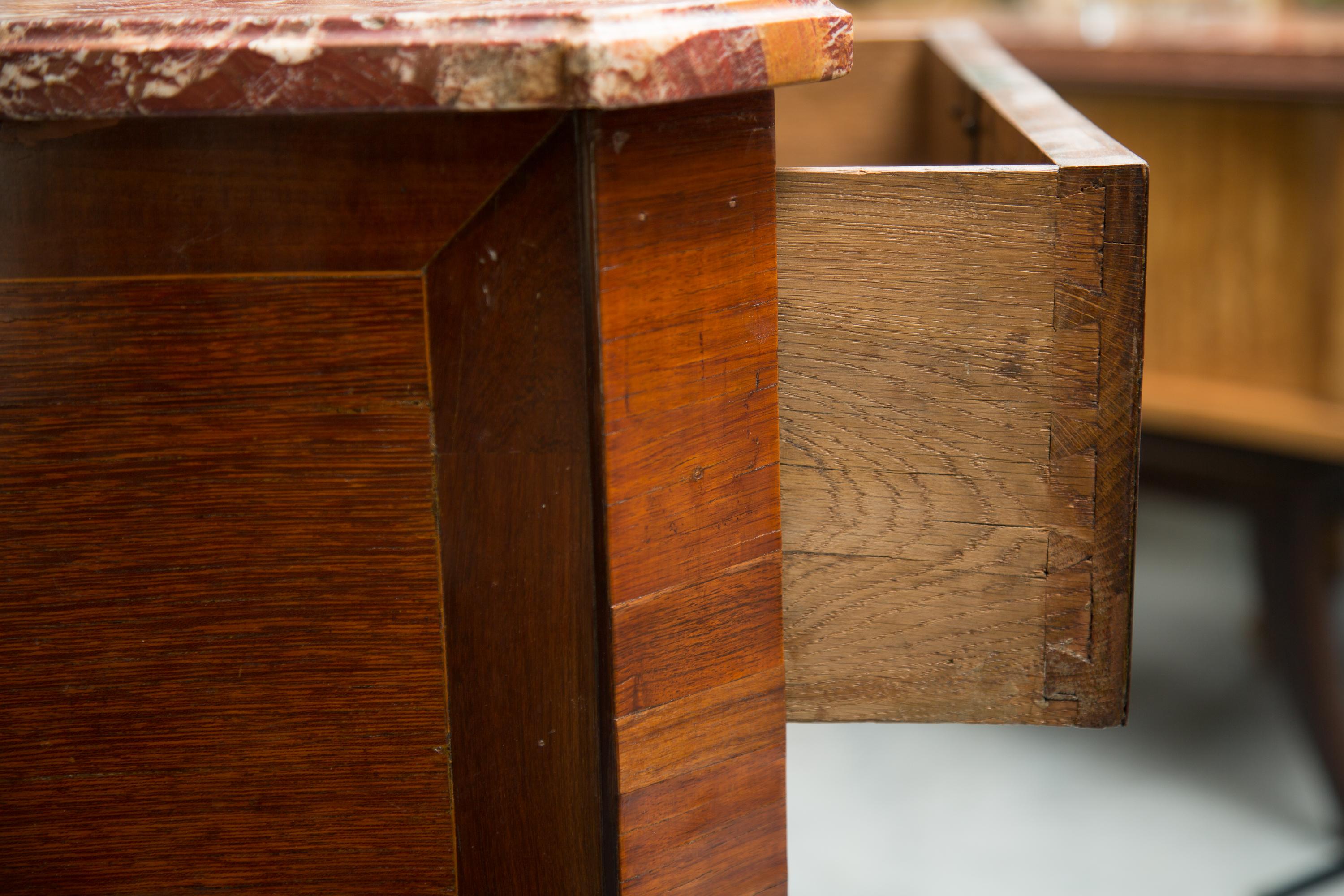 Polished Pair of Louis Philippe Petite Commodes with Marble Tops