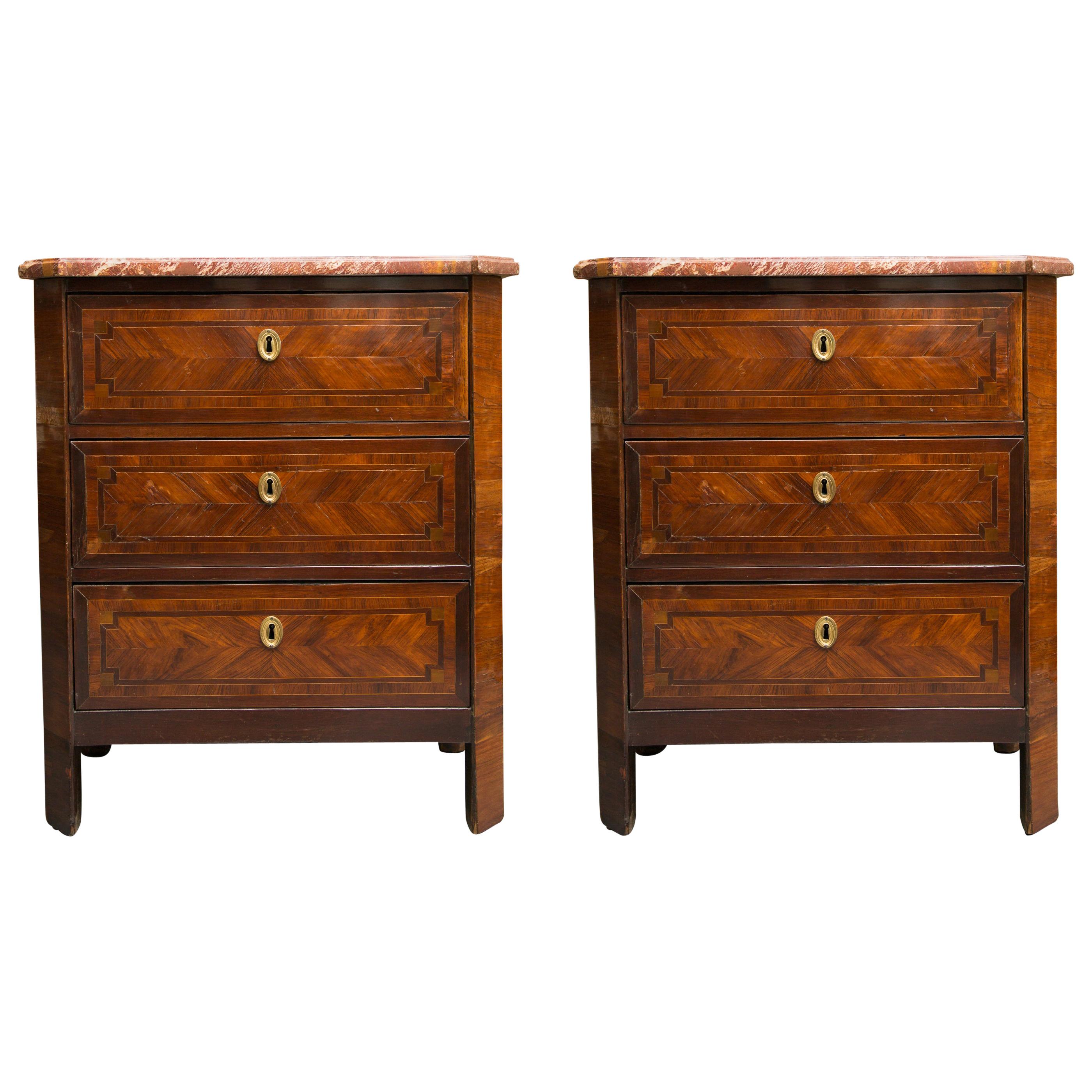 Pair of Louis Philippe Petite Commodes with Marble Tops