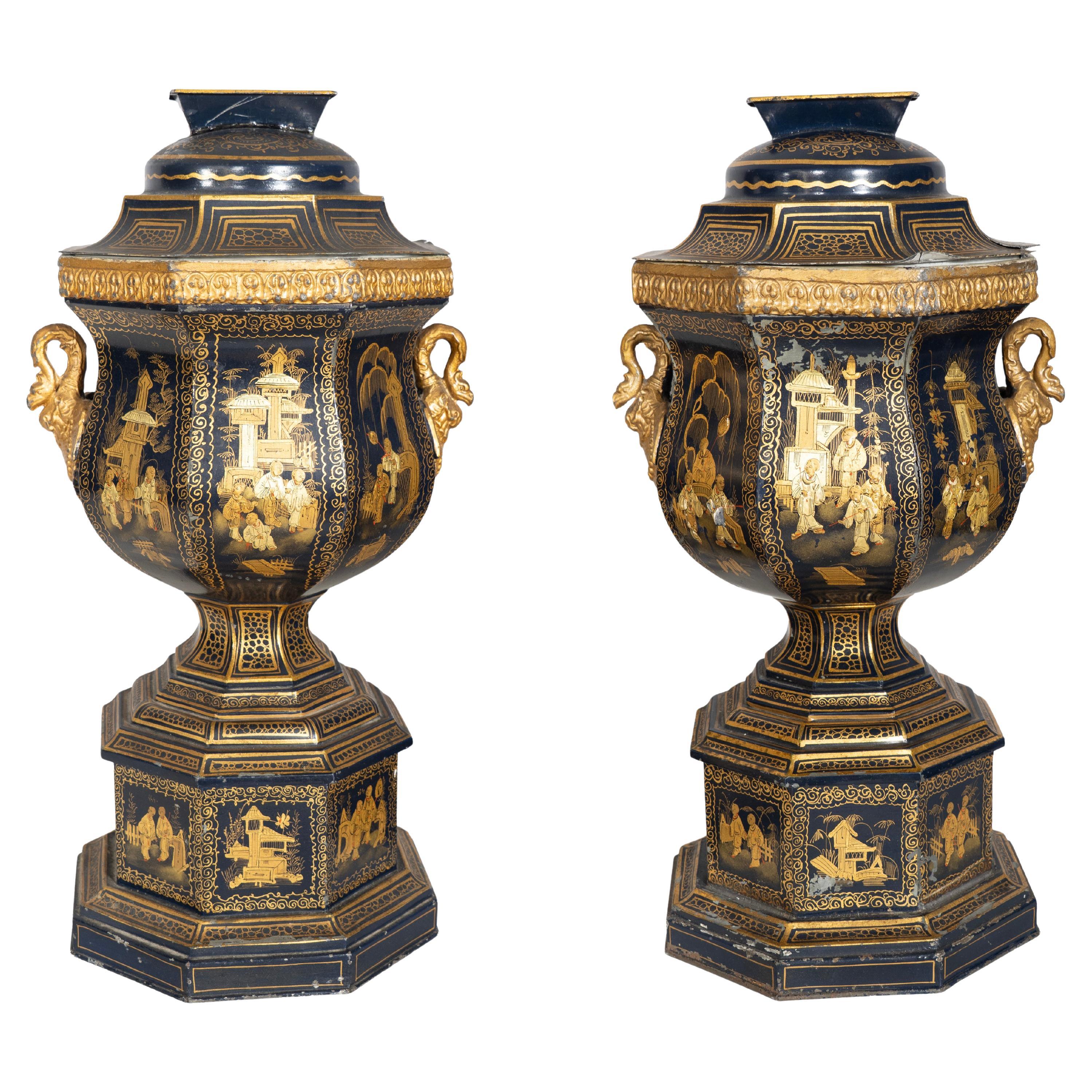 Pair Of Louis Philippe Tole Potpourri In The Chinese Export Style For Sale