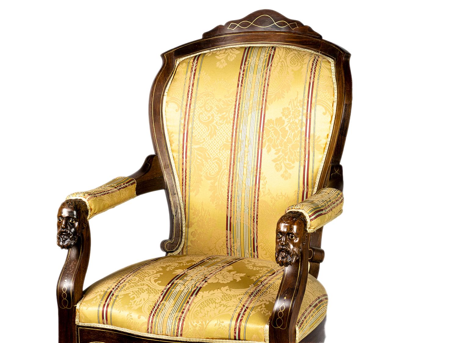 Fabric Pair of Louis Philippe Voltaire Armchairs, 19th Century For Sale