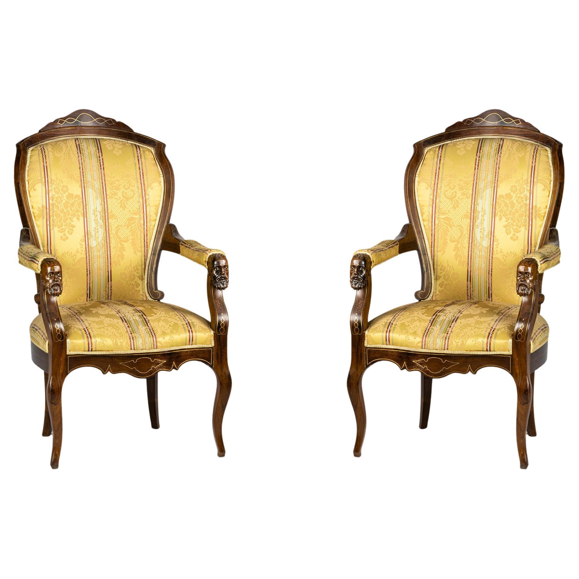 Pair of Louis Philippe Voltaire Armchairs, 19th Century