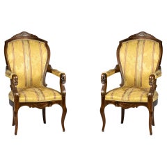 Pair of Louis Philippe Voltaire Armchairs, 19th Century
