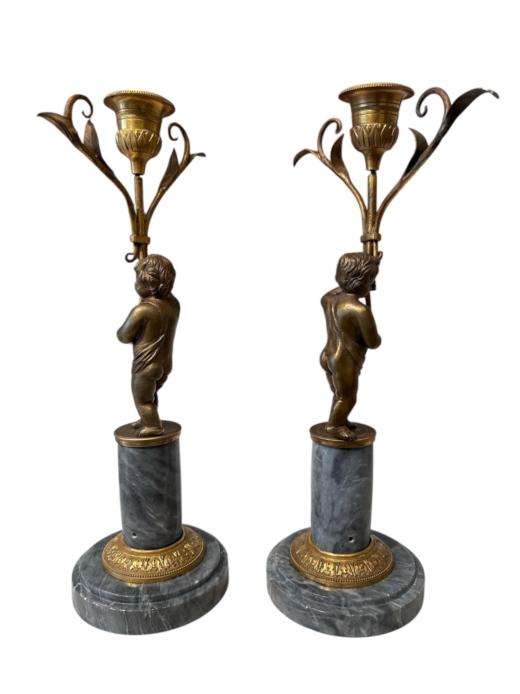 Hand-Crafted Pair of Louis Seize candle holders For Sale