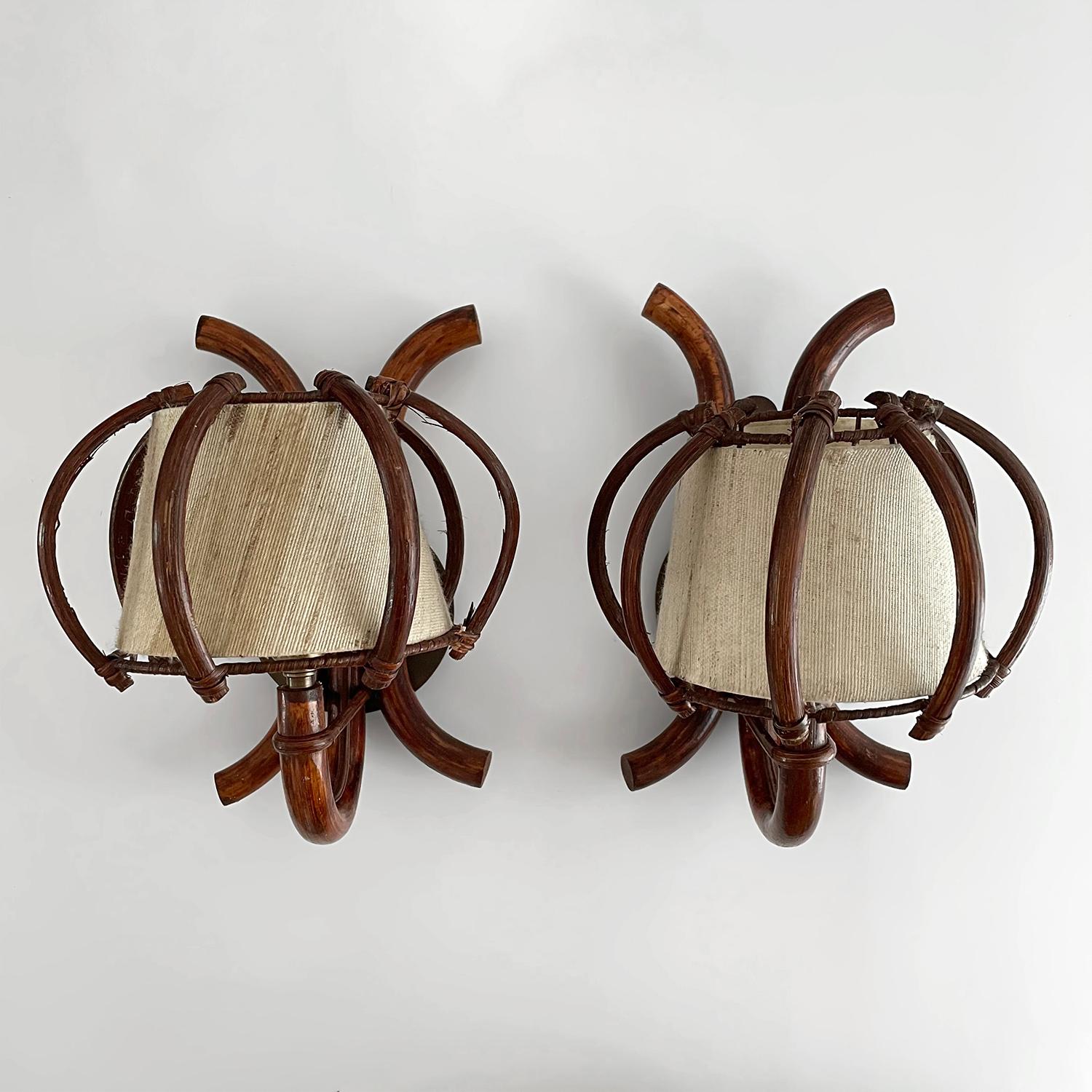 French Pair of Louis Sognot Arched Bamboo Sconces  For Sale