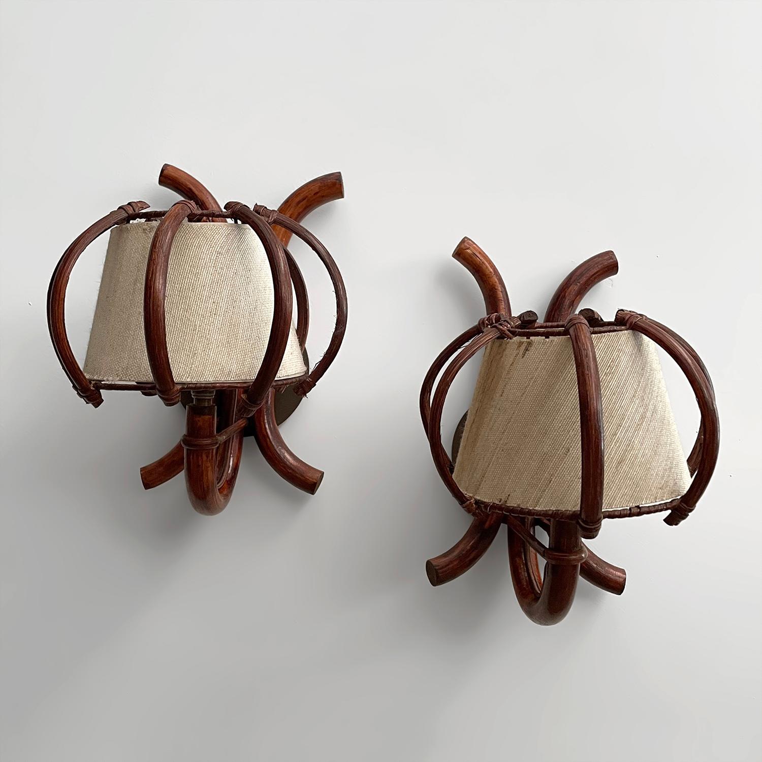 Pair of Louis Sognot Arched Bamboo Sconces  In Good Condition For Sale In Los Angeles, CA