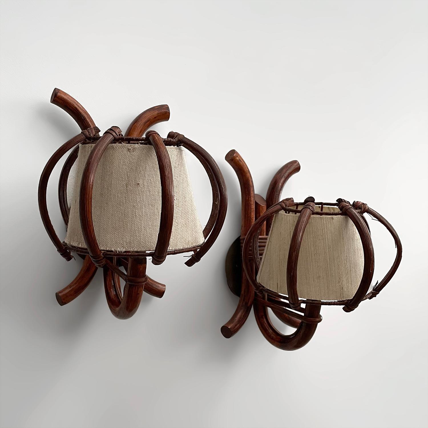Mid-20th Century Pair of Louis Sognot Arched Bamboo Sconces  For Sale