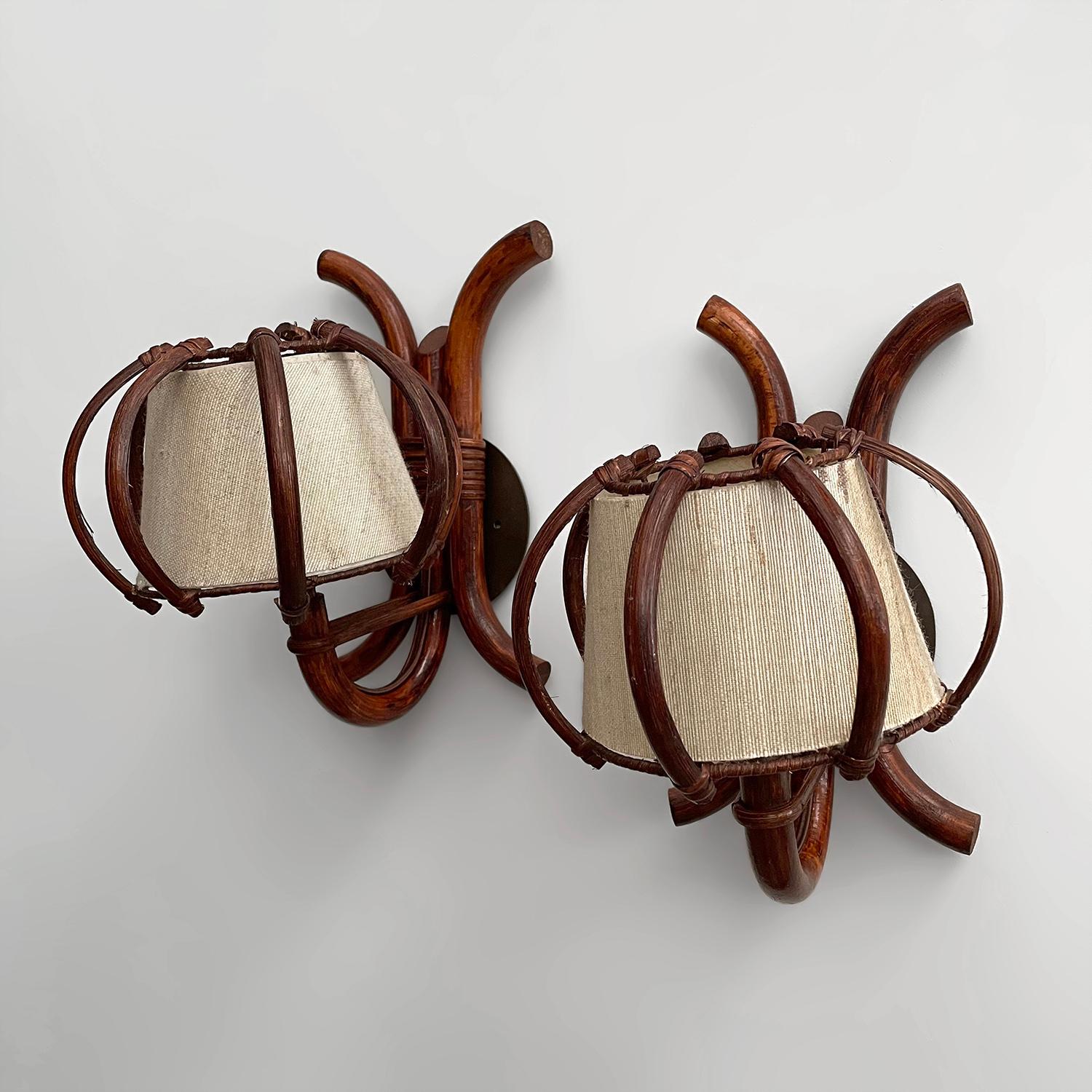 Pair of Louis Sognot Arched Bamboo Sconces  For Sale 1
