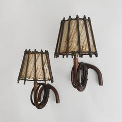 Pair of Louis Sognot French Bamboo & Rattan Sconces