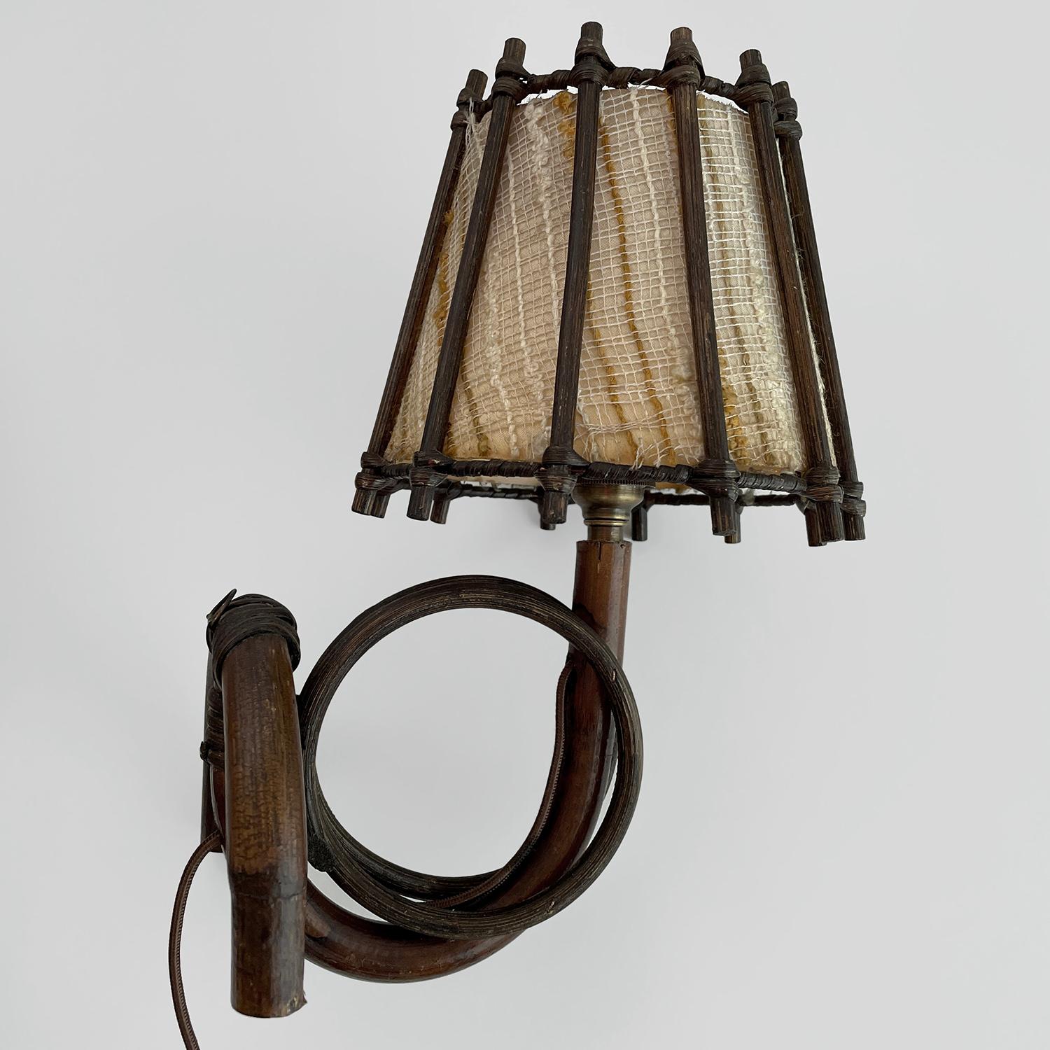 Pair of Louis Sognot French Bamboo & Rattan Sconces  For Sale 2