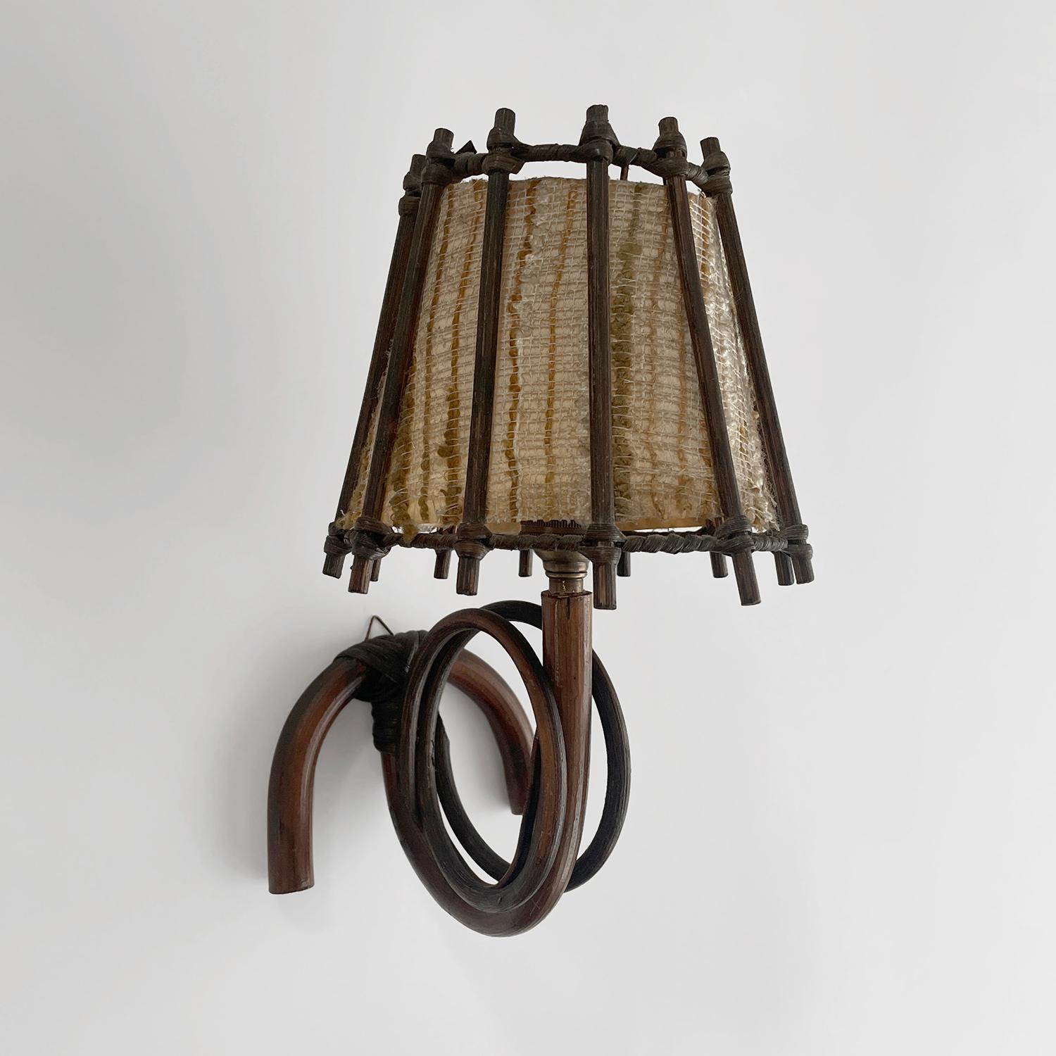 Pair of Louis Sognot French Bamboo & Rattan Sconces  For Sale 5