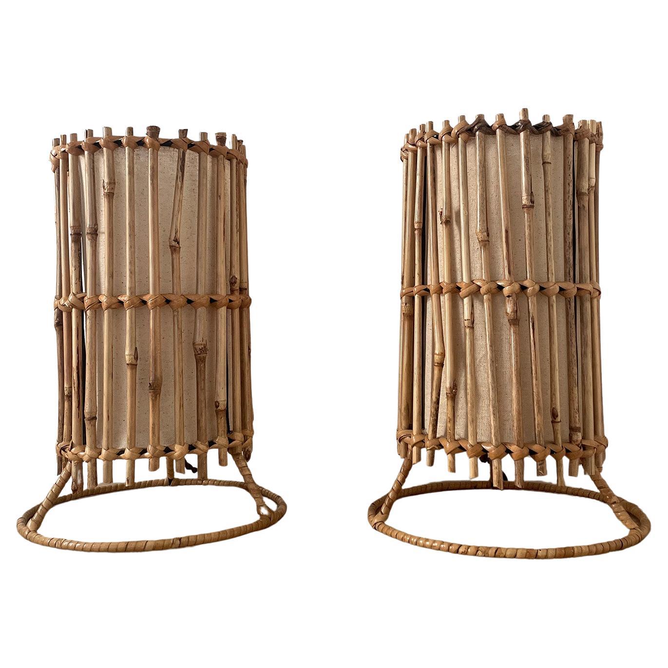 Pair of Louis Sognot French Bamboo Table Lamps