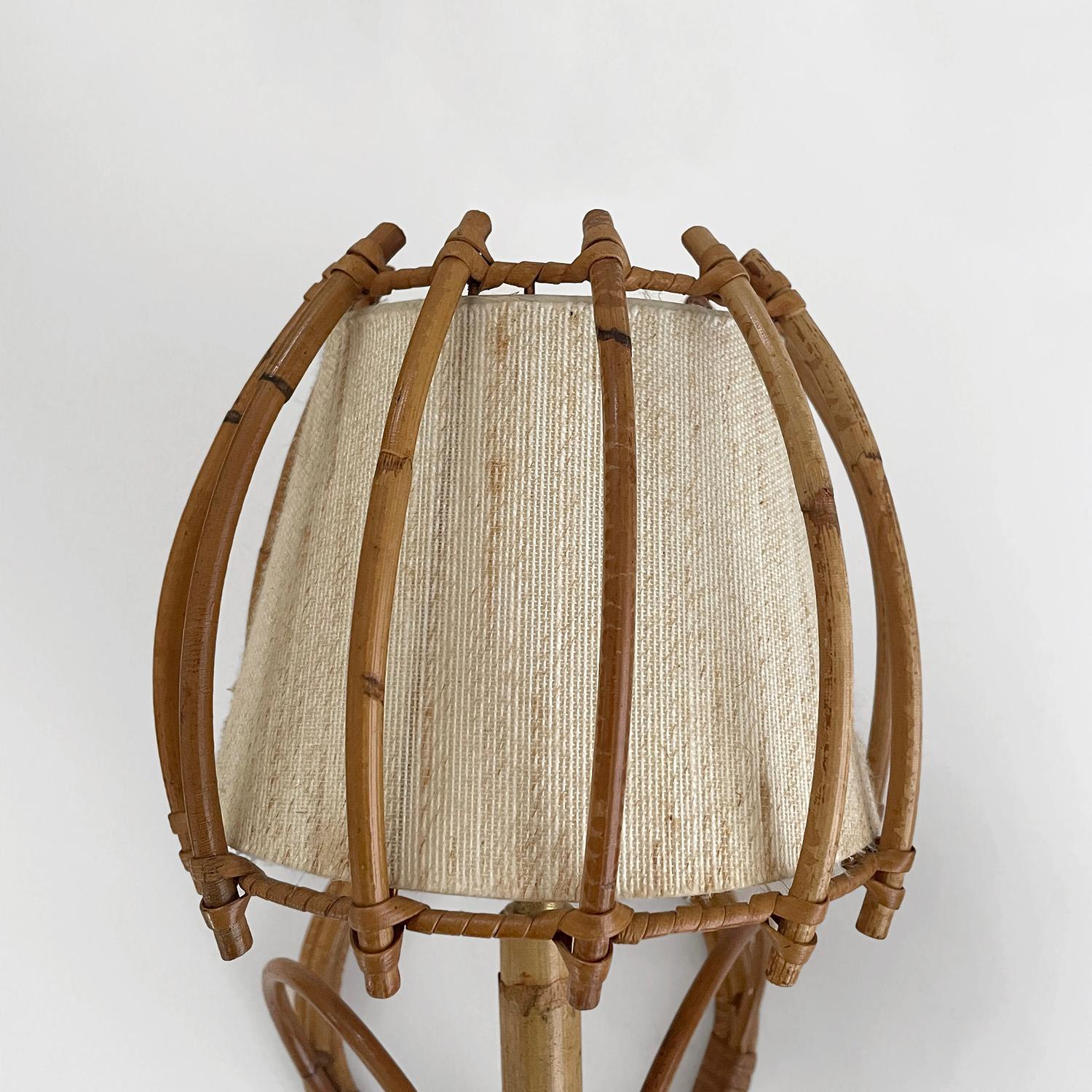 Mid-20th Century Pair of Louis Sognot French Rattan Lantern Sconces  For Sale