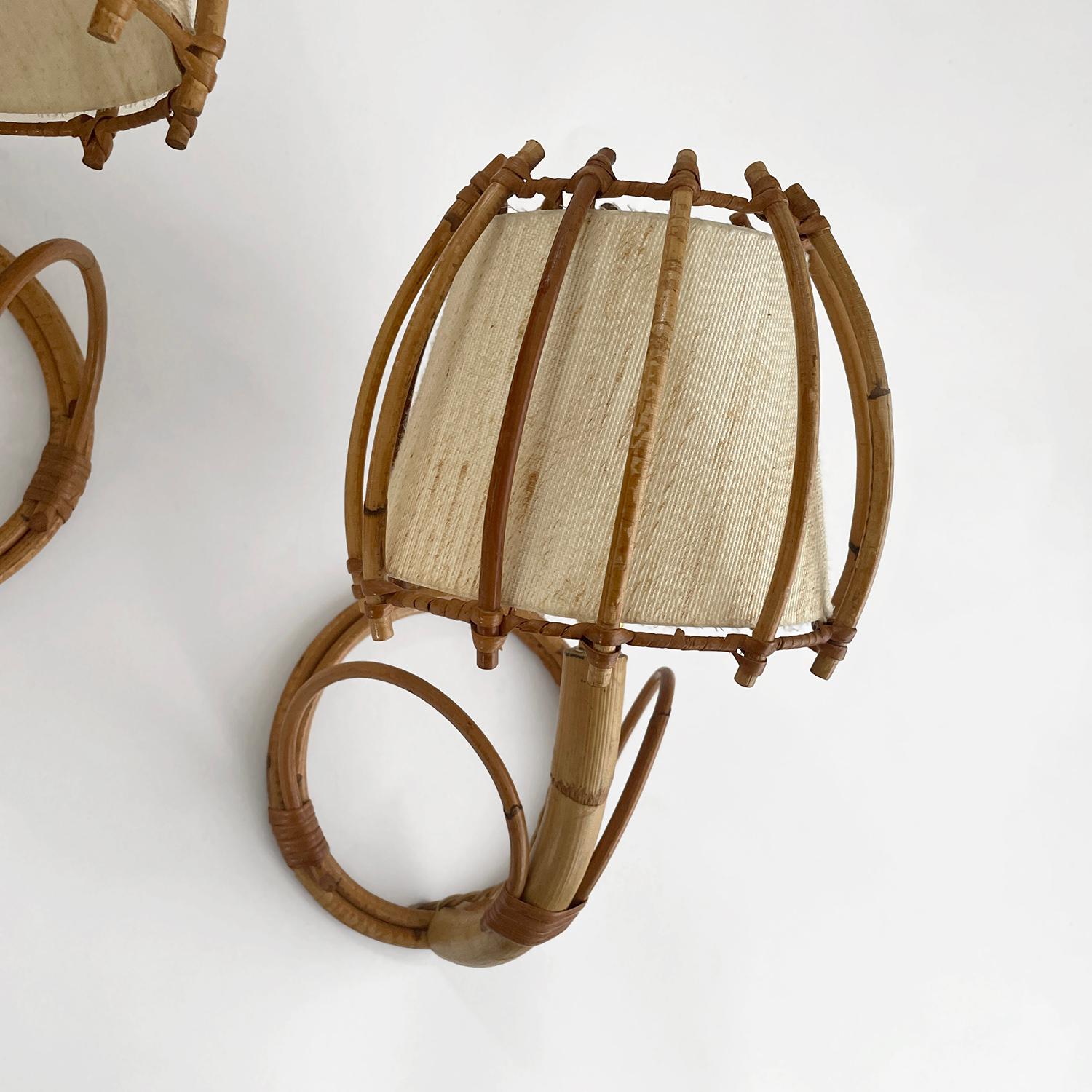 Pair of Louis Sognot French Rattan Lantern Sconces  For Sale 2