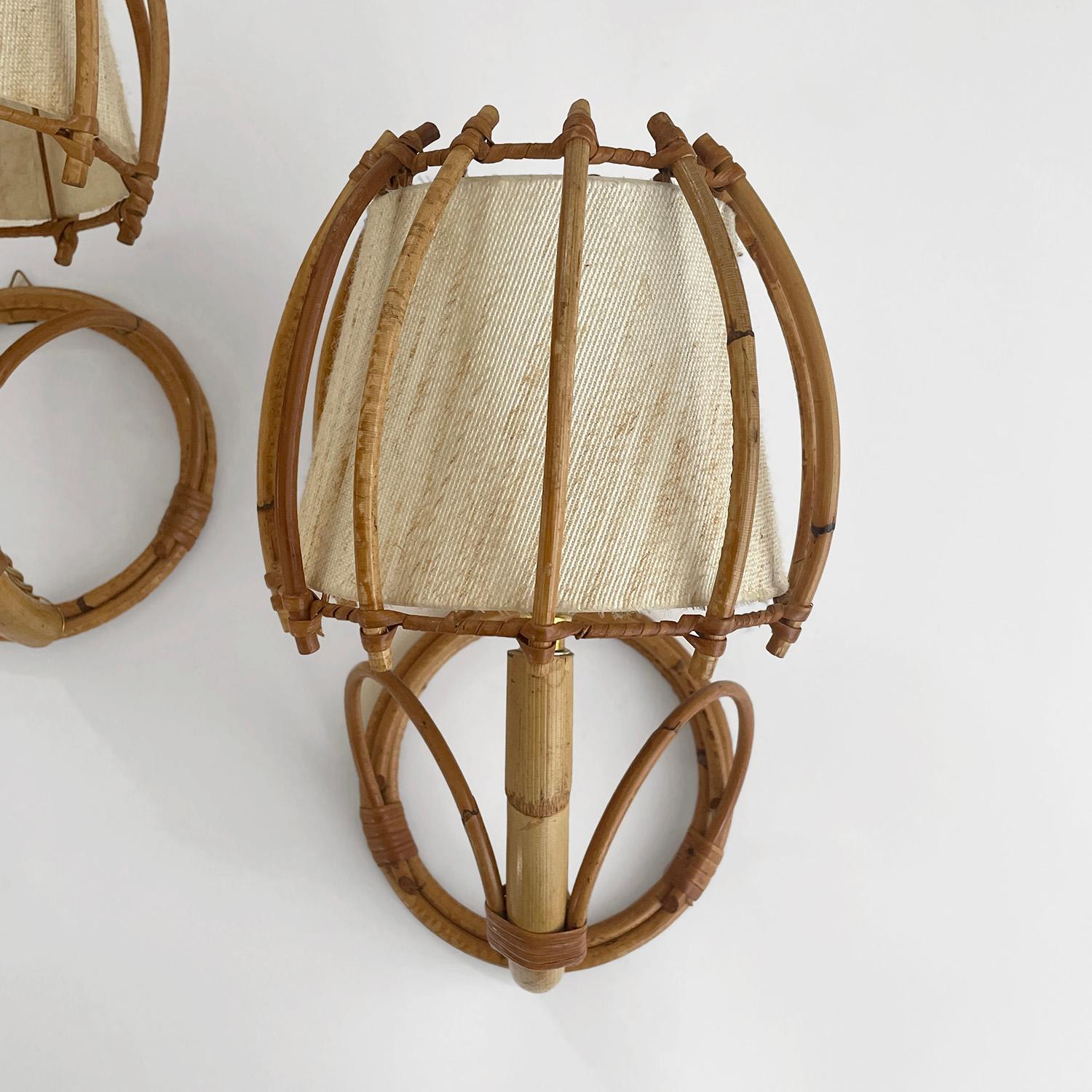 Pair of Louis Sognot French Rattan Lantern Sconces  For Sale 4