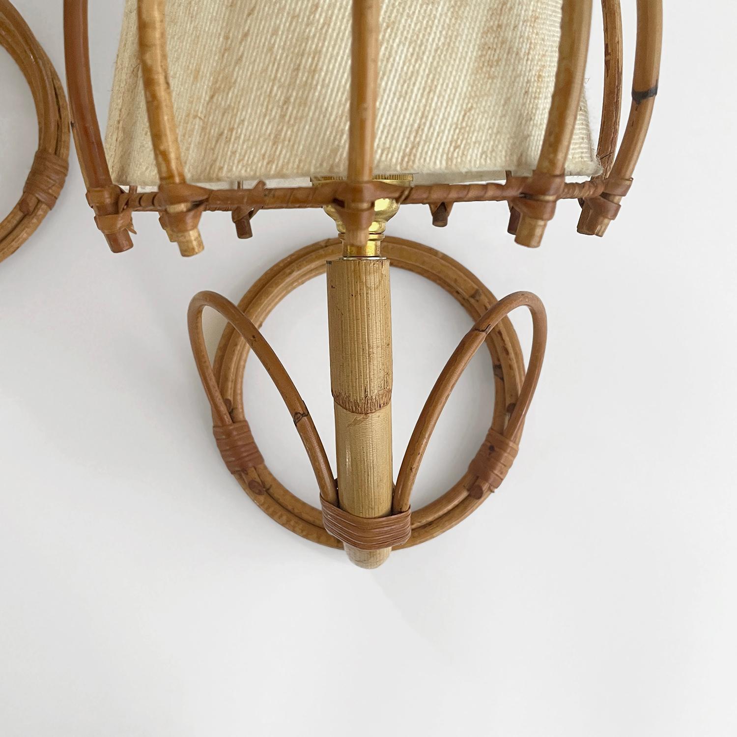 Pair of Louis Sognot French Rattan Lantern Sconces  For Sale 5
