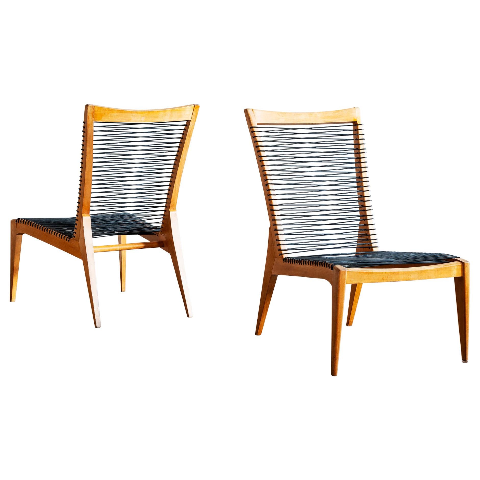 Paar Louis Sognot Lounge Chairs:: Frankreich:: 1950er Jahre