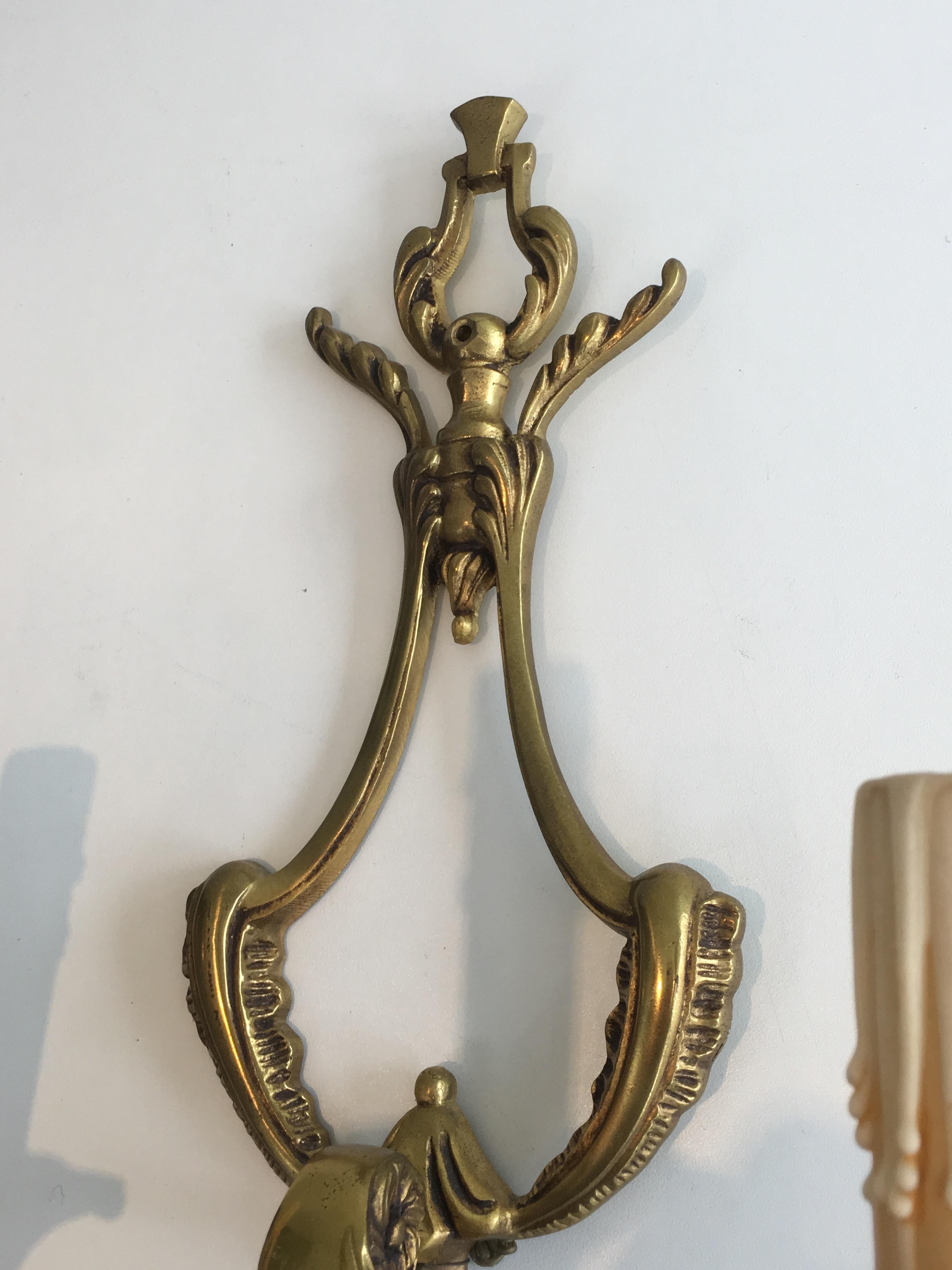 Pair of Louis XV Style 3-Light Bronze Sconces, French, circa 1960 For Sale 7