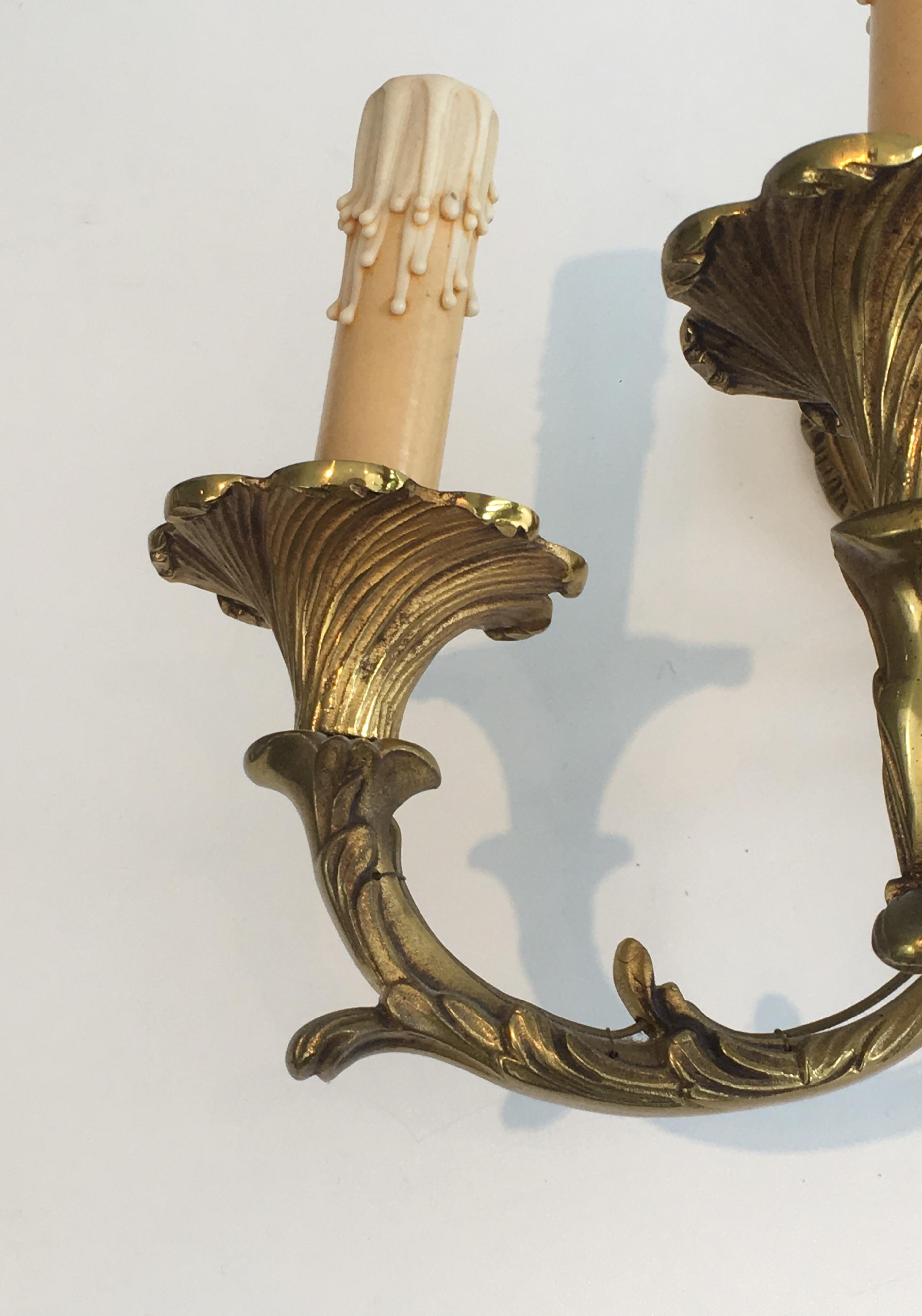 Pair of Louis XV Style 3-Light Bronze Sconces, French, circa 1960 For Sale 13