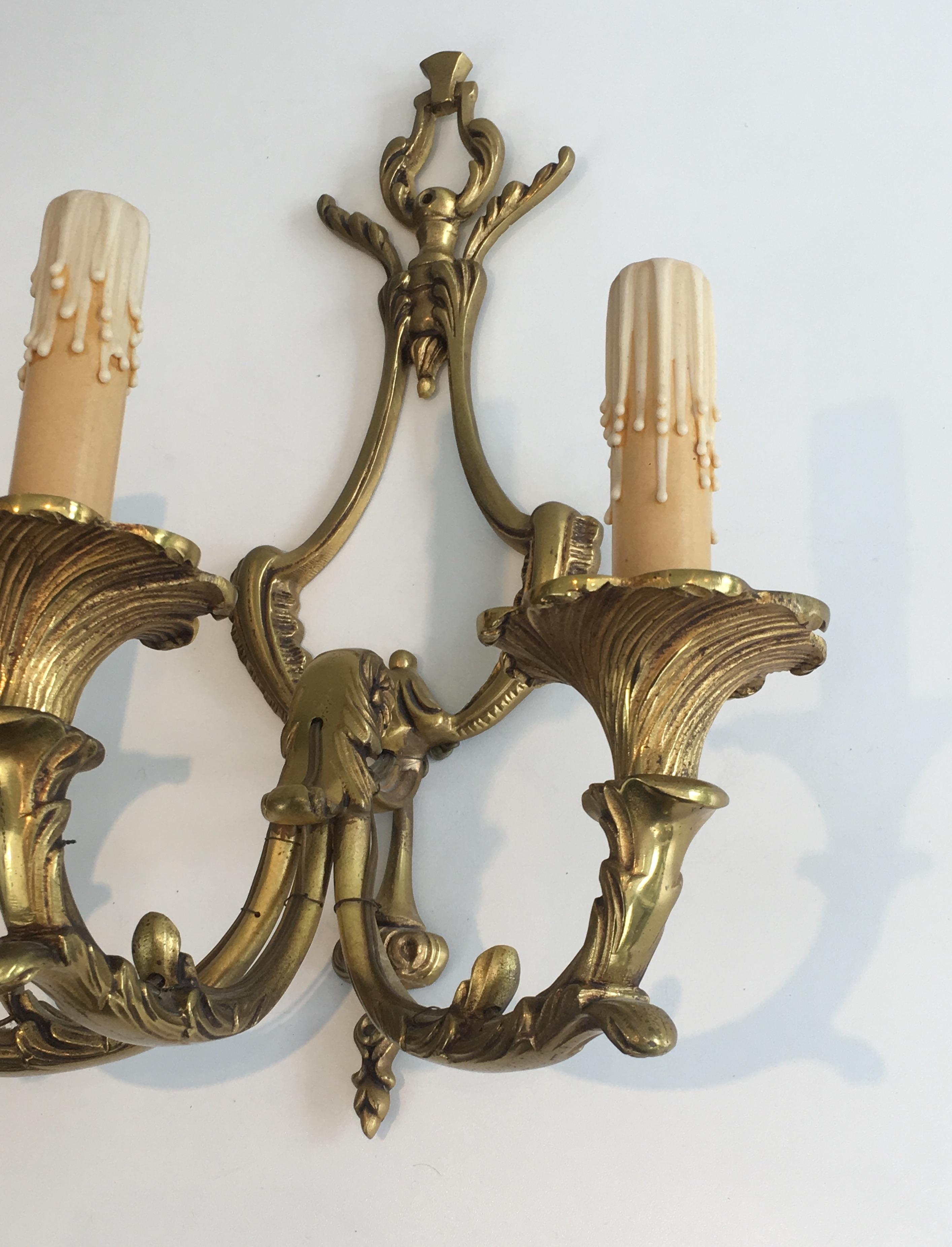 Pair of Louis XV Style 3-Light Bronze Sconces, French, circa 1960 For Sale 3