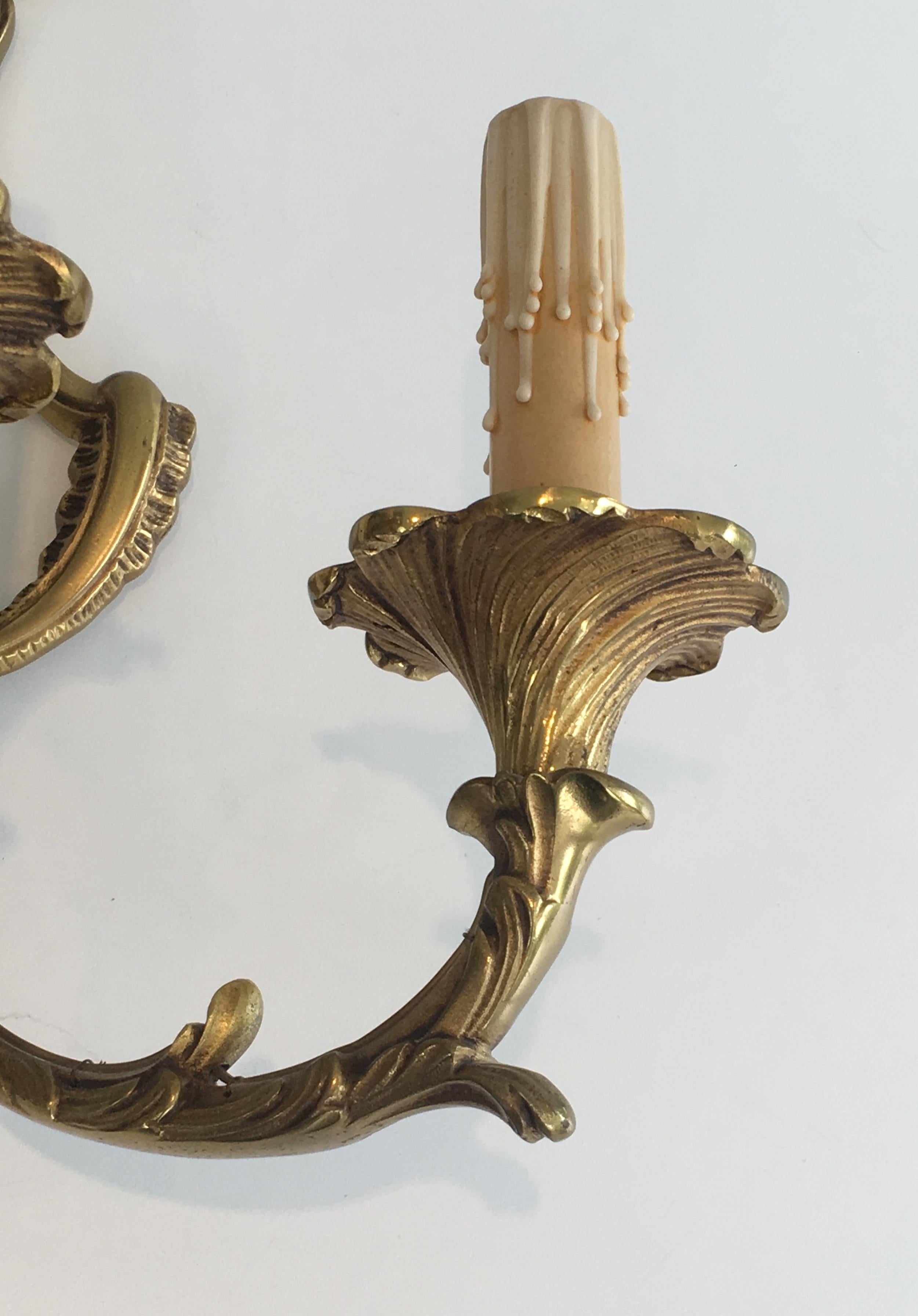 Pair of Louis XV Style 3-Light Bronze Sconces, French, circa 1960 For Sale 4