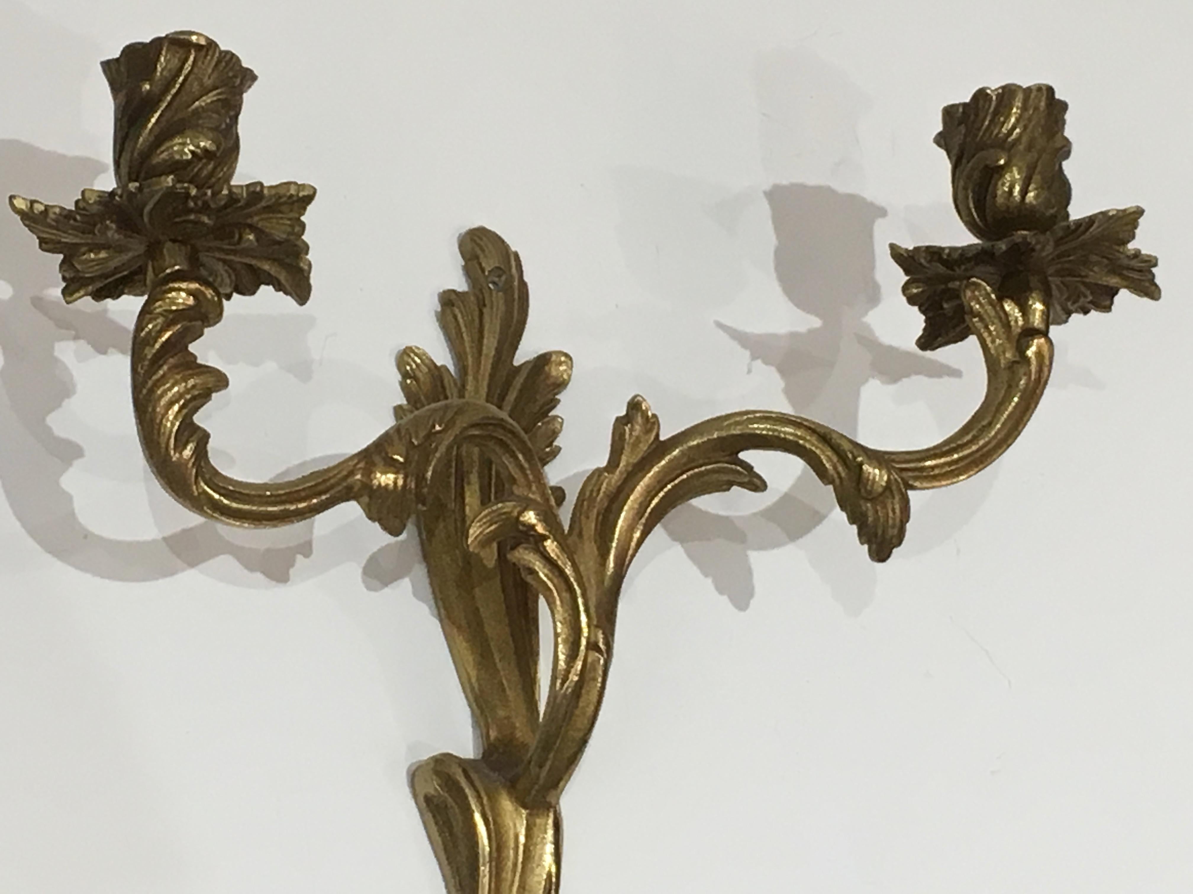 Pair of Louis the 15th Style Bronze Wall Lights. French, Circa 1950 For Sale 6