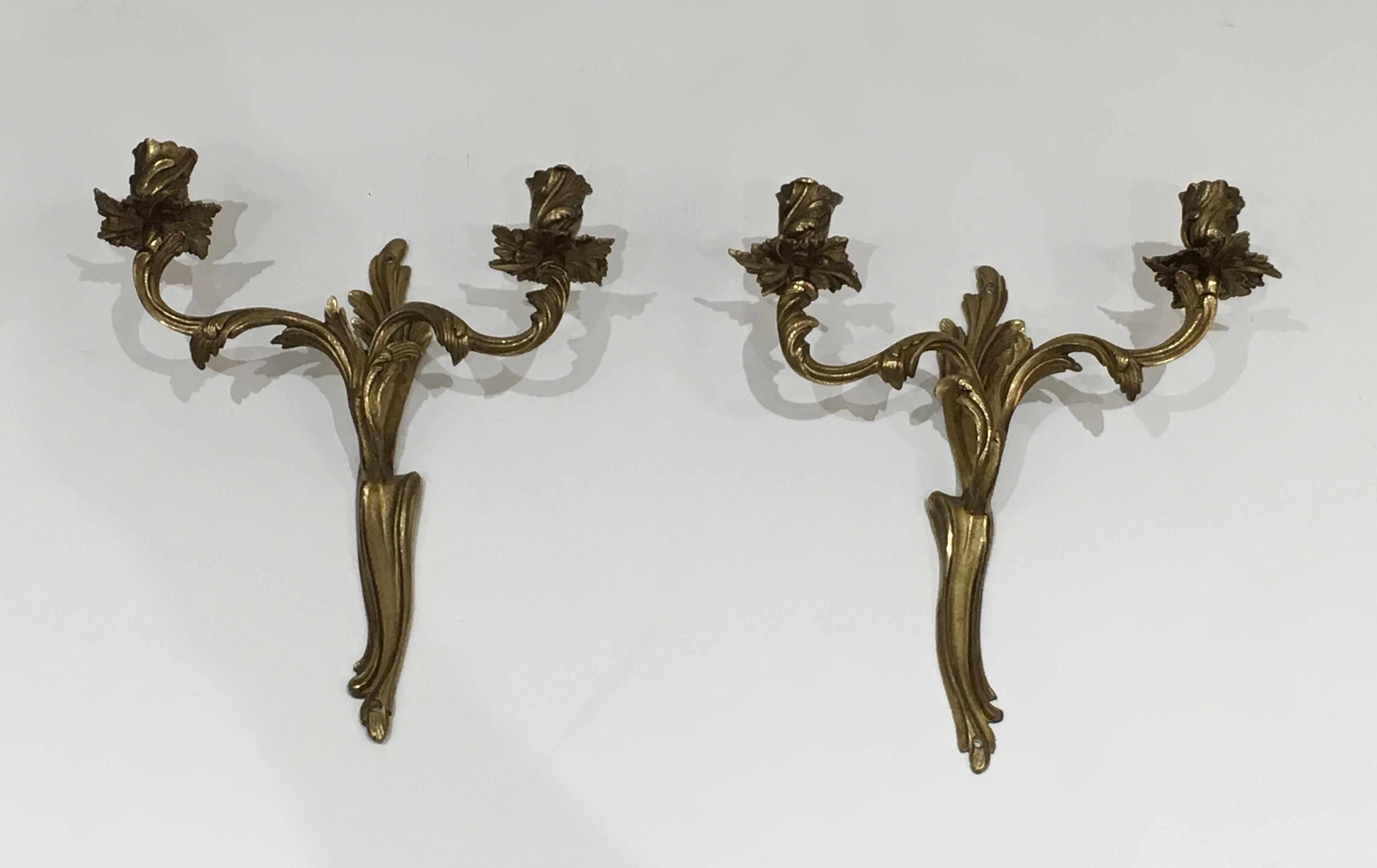 Pair of Louis the 15th Style Bronze Wall Lights. French, Circa 1950 For Sale 7