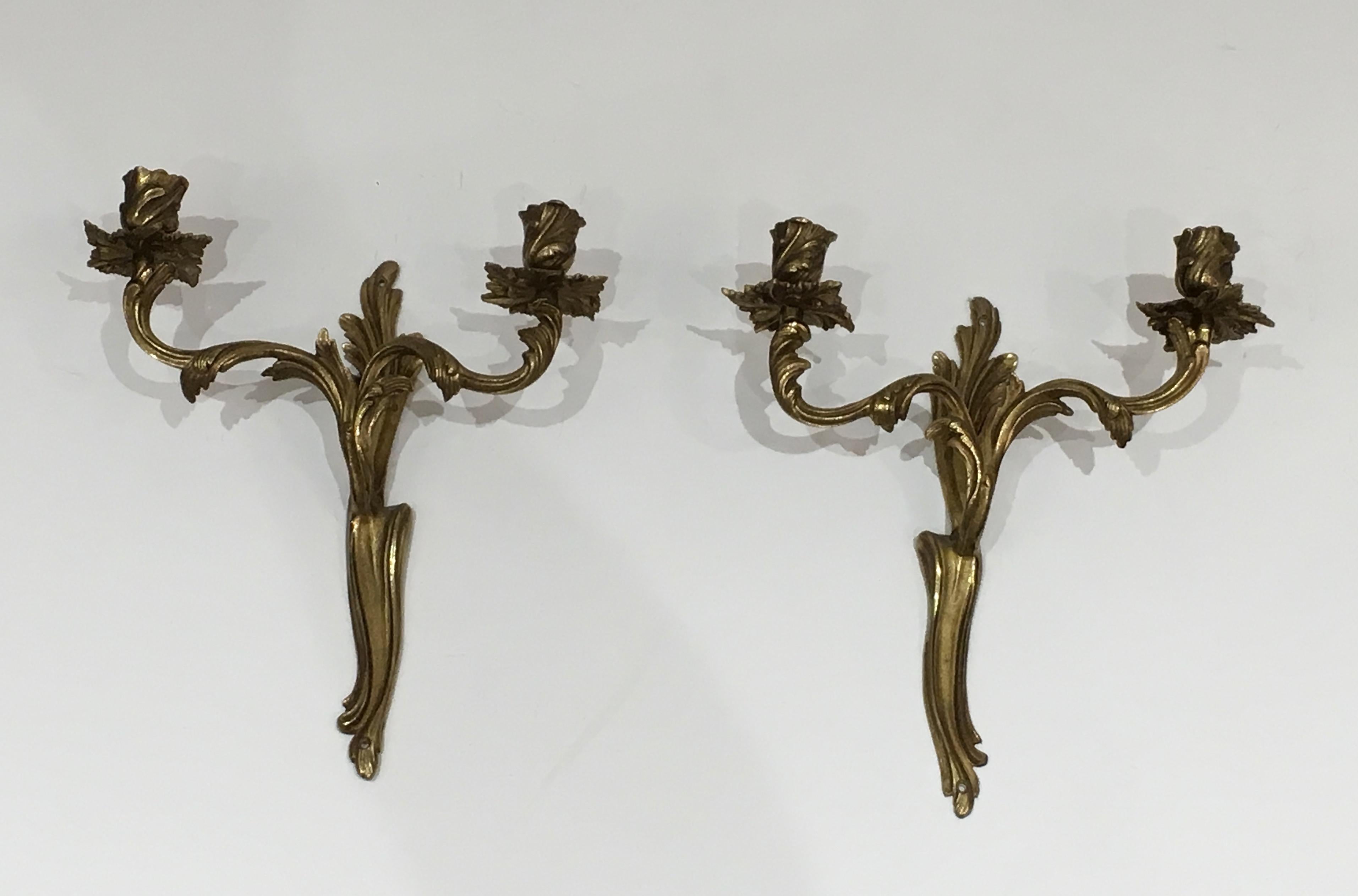 Pair of Louis the 15th Style Bronze Wall Lights. French, Circa 1950 For Sale 13
