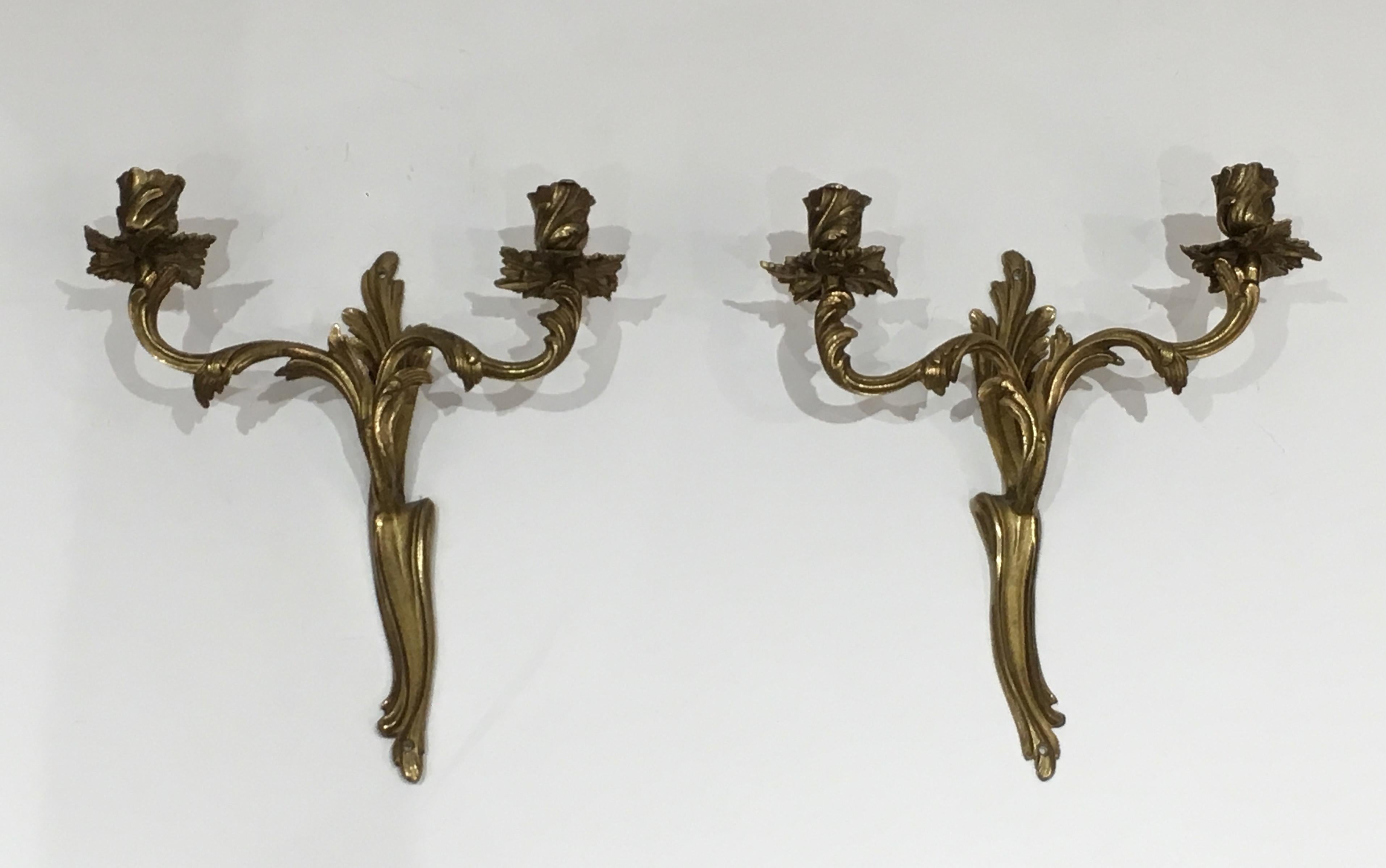 Pair of Louis the 15th Style Bronze Wall Lights. French, Circa 1950 For Sale 15