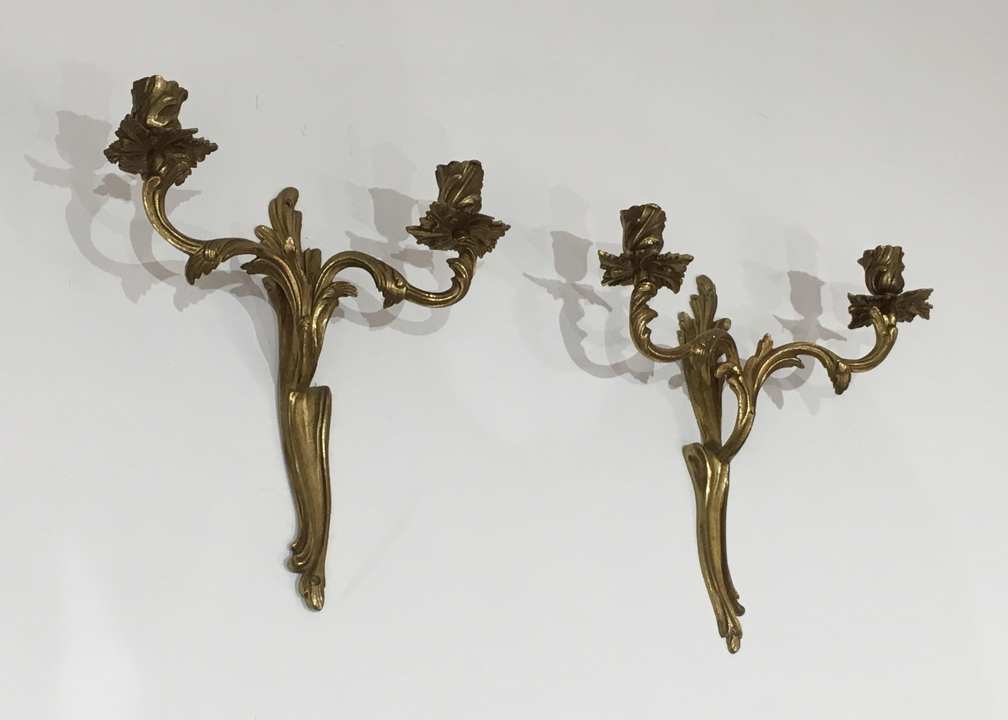 Louis XV Pair of Louis the 15th Style Bronze Wall Lights. French, Circa 1950 For Sale