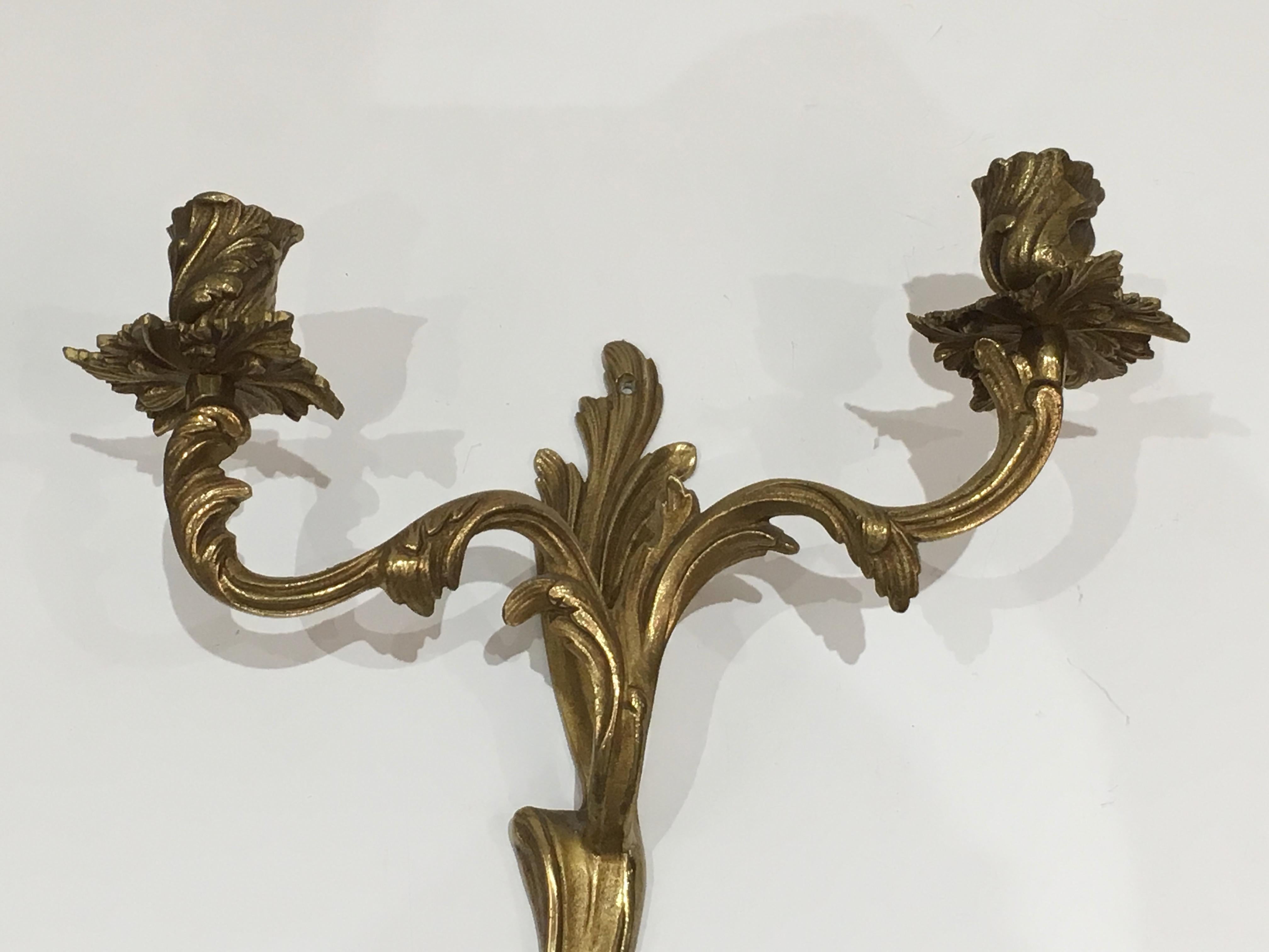 Mid-20th Century Pair of Louis the 15th Style Bronze Wall Lights. French, Circa 1950 For Sale