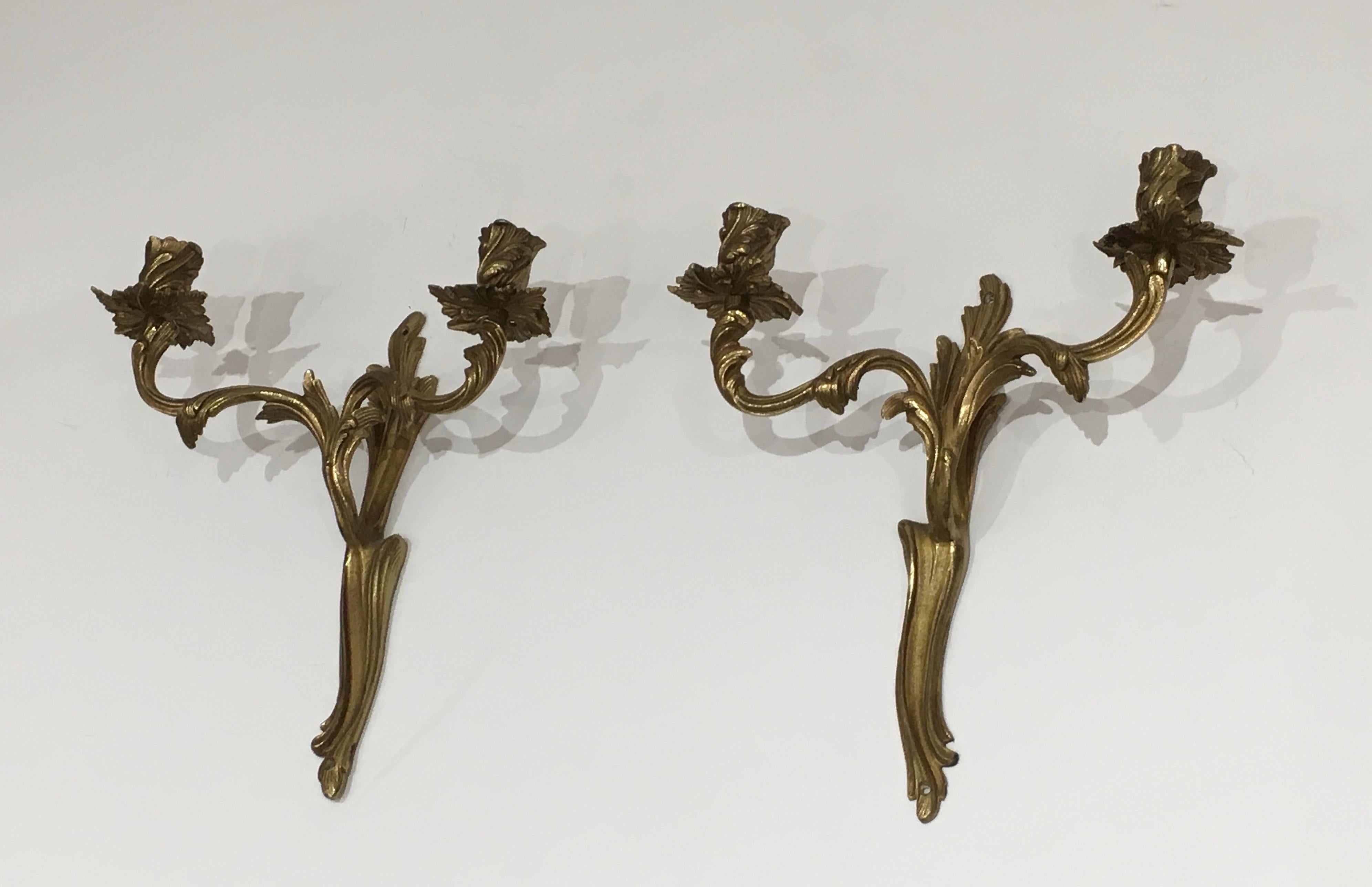 Pair of Louis the 15th Style Bronze Wall Lights. French, Circa 1950 For Sale 4