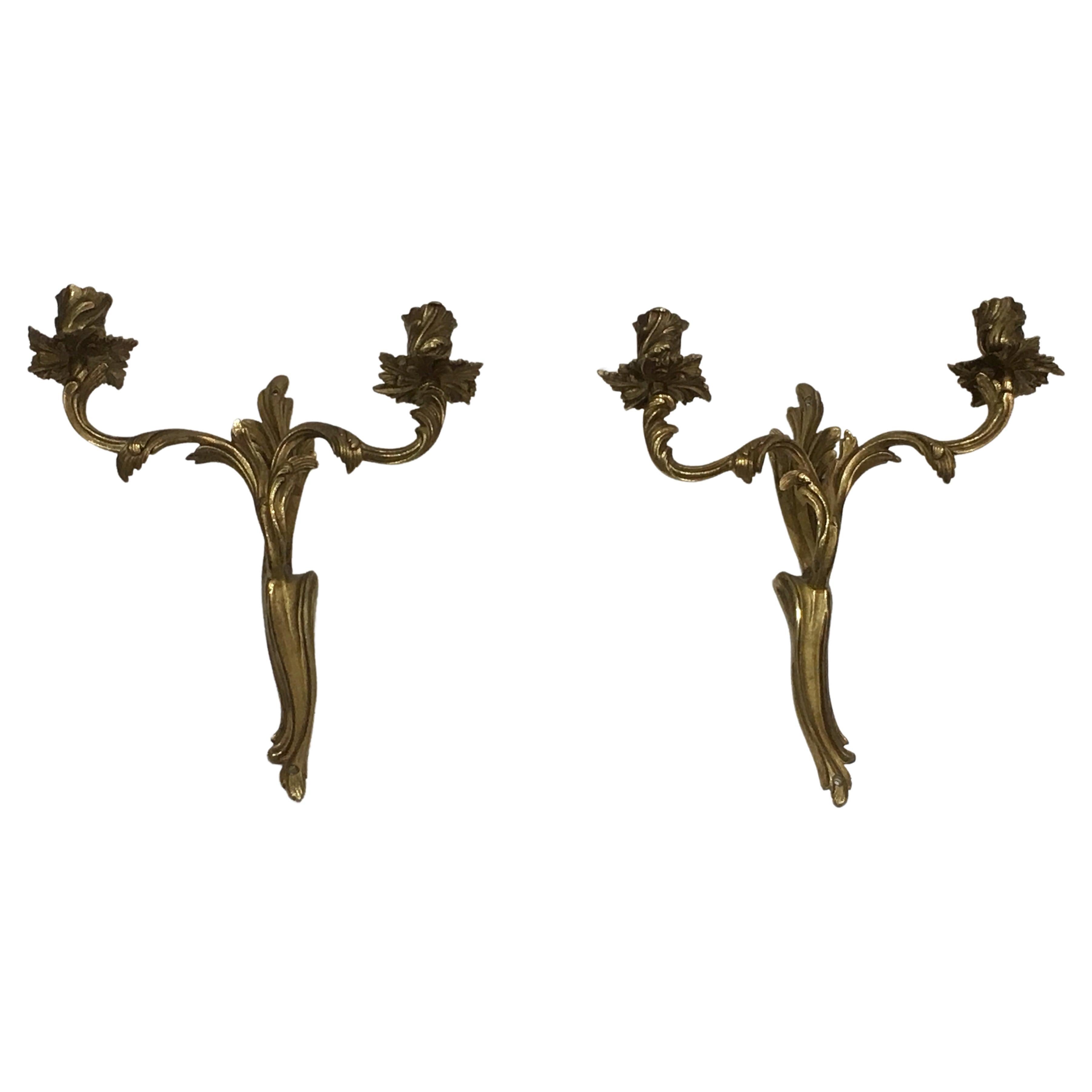 Pair of Louis the 15th Style Bronze Wall Lights. French, Circa 1950