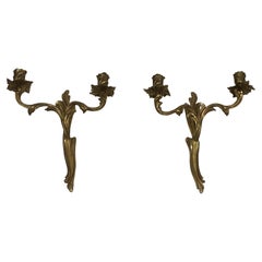 Pair of Louis the 15th Style Bronze Wall Lights. French, Circa 1950