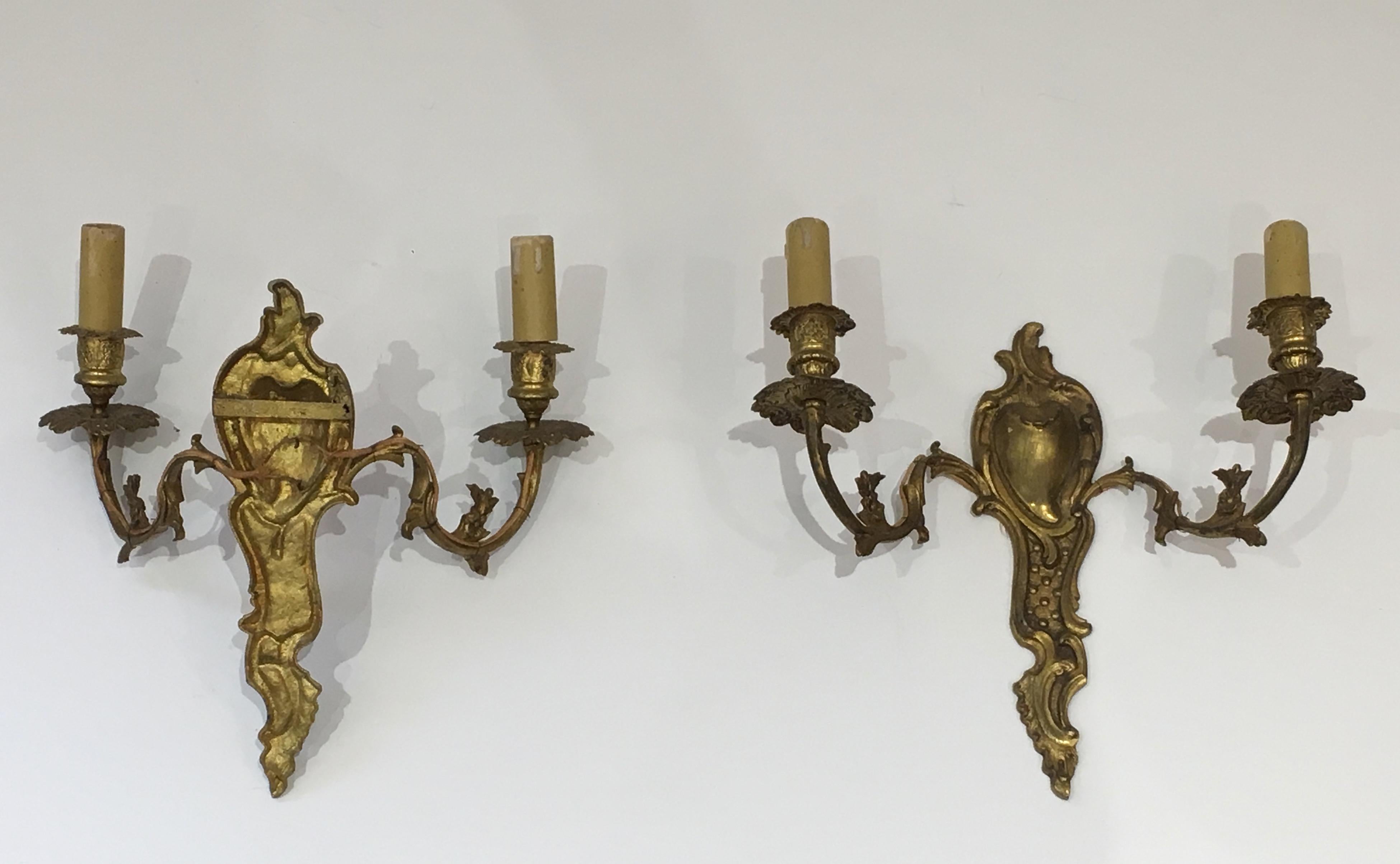Pair of Louis the 15th Style Bronze Wall Sconces, French, circa 1920 For Sale 5