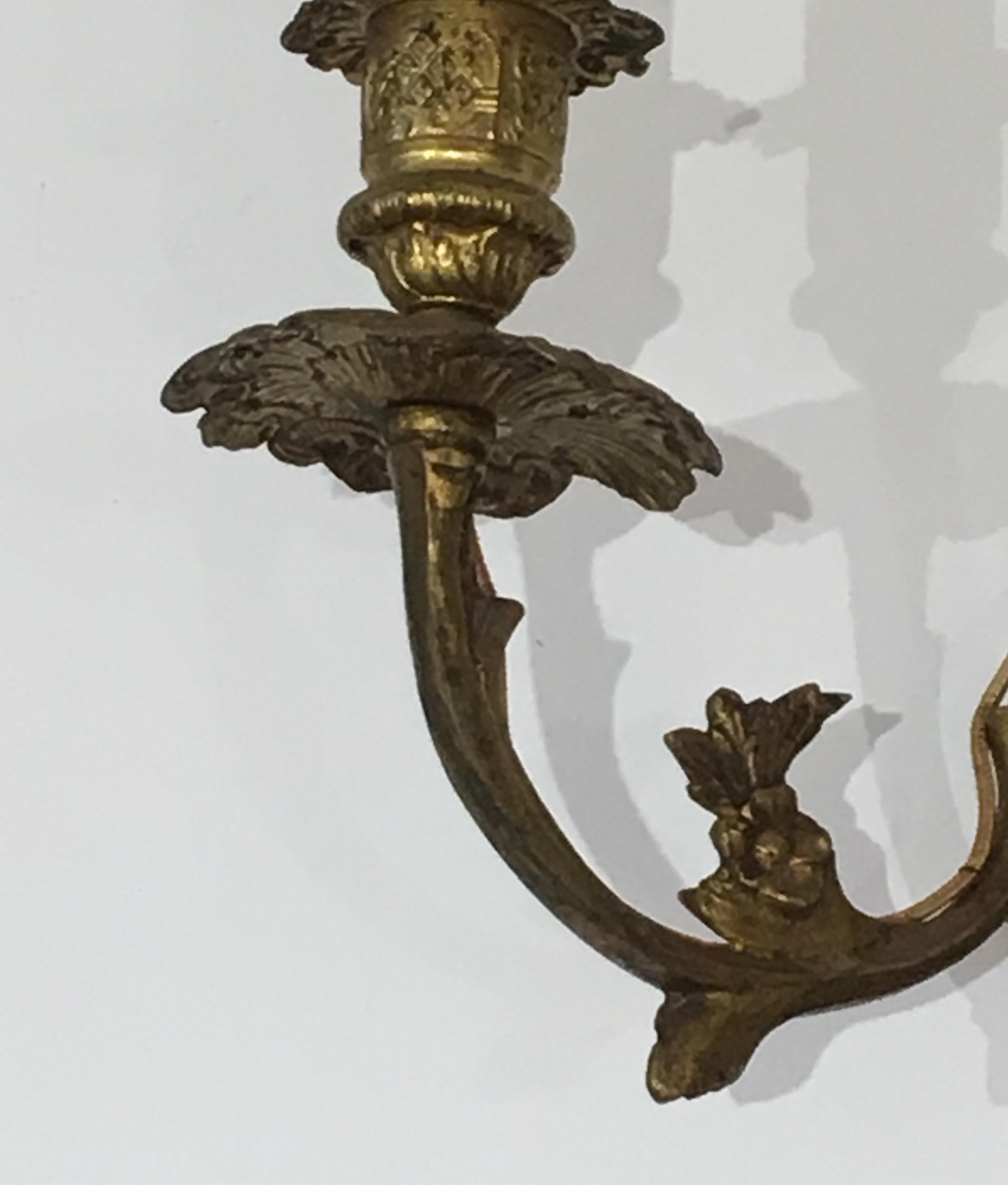 Pair of Louis the 15th Style Bronze Wall Sconces, French, circa 1920 For Sale 6