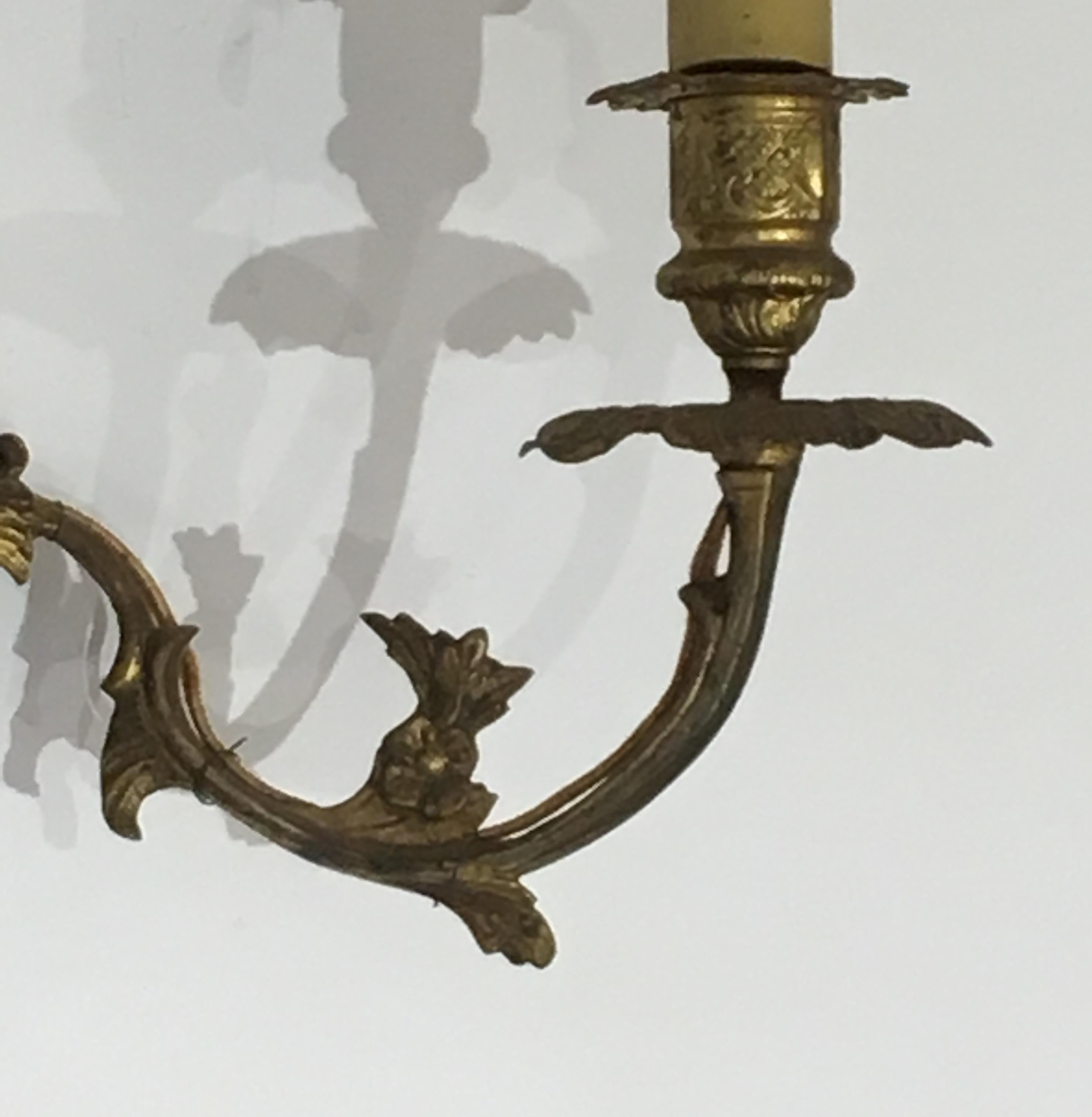 Pair of Louis the 15th Style Bronze Wall Sconces, French, circa 1920 For Sale 7