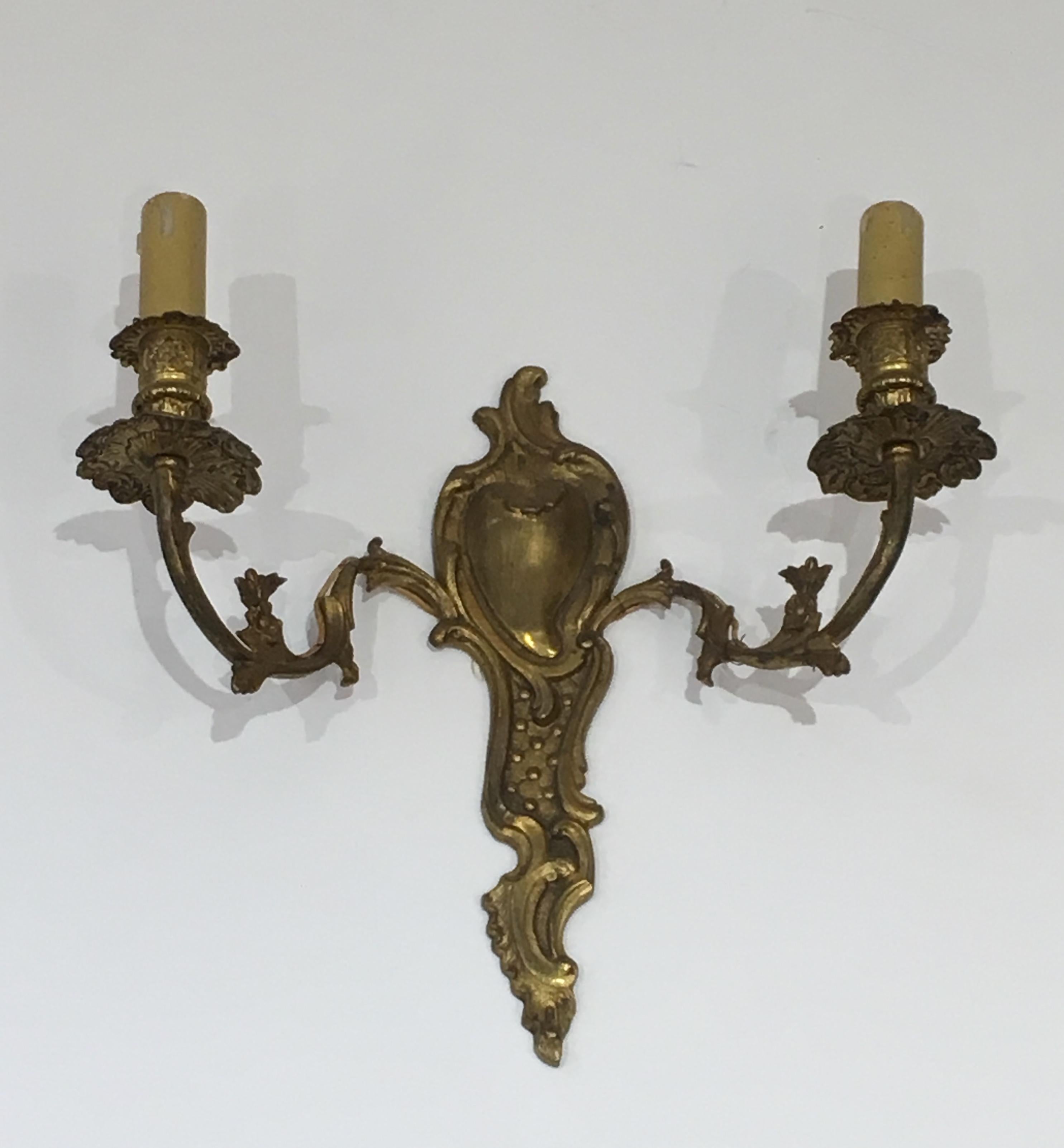 Pair of Louis the 15th Style Bronze Wall Sconces, French, circa 1920 For Sale 8