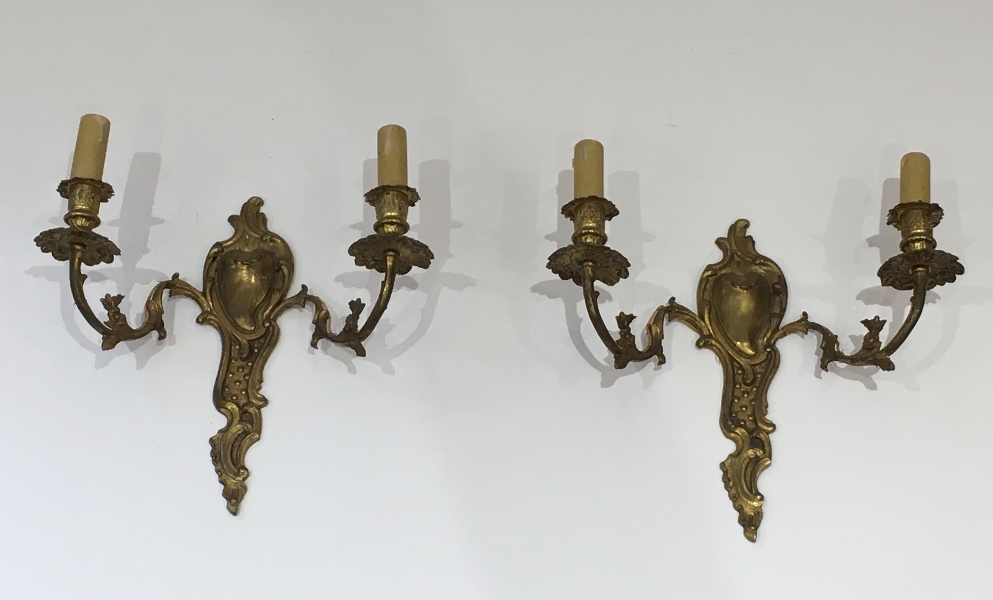 Pair of Louis the 15th Style Bronze Wall Sconces, French, circa 1920 For Sale 9