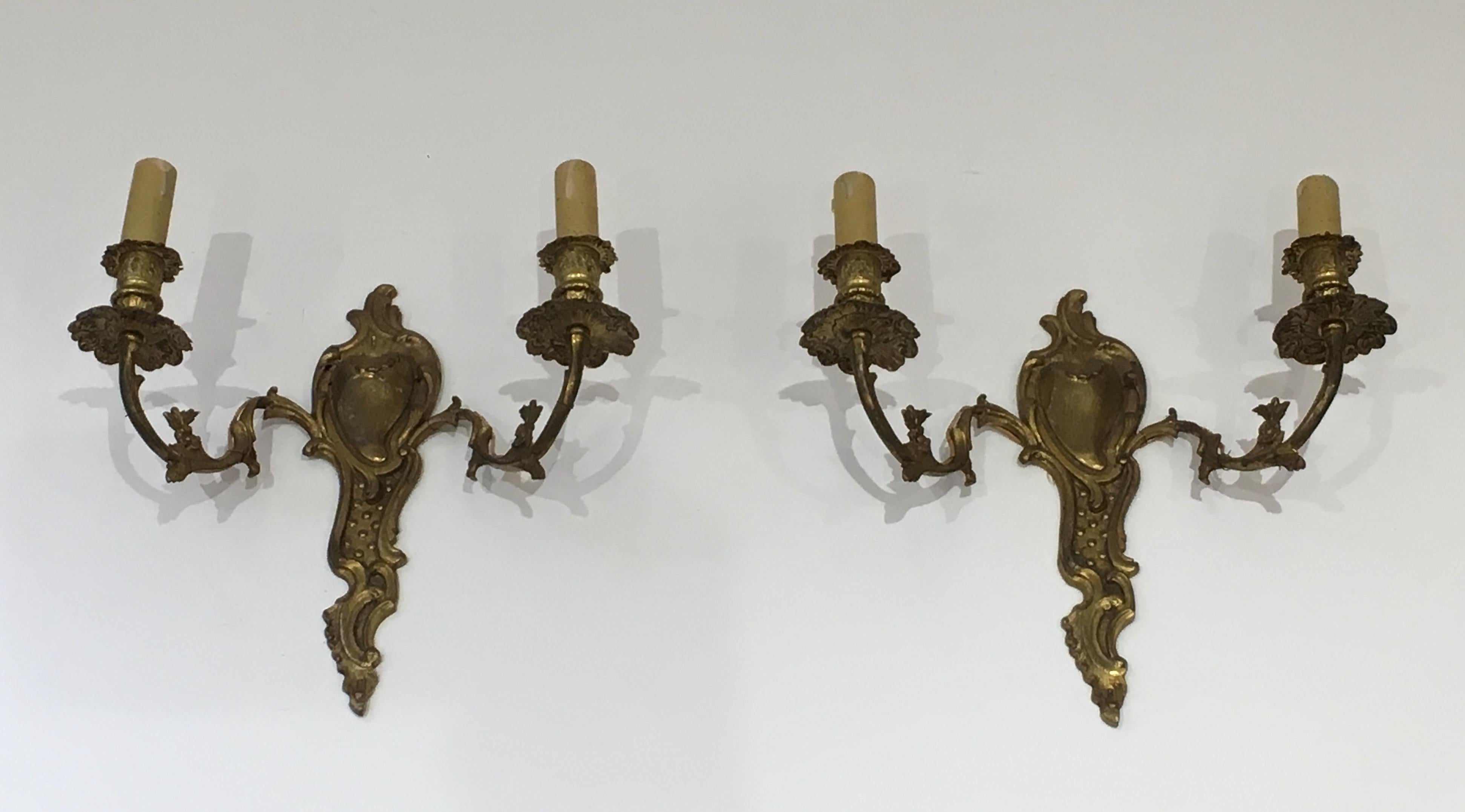 Pair of Louis the 15th Style Bronze Wall Sconces, French, circa 1920 For Sale 10