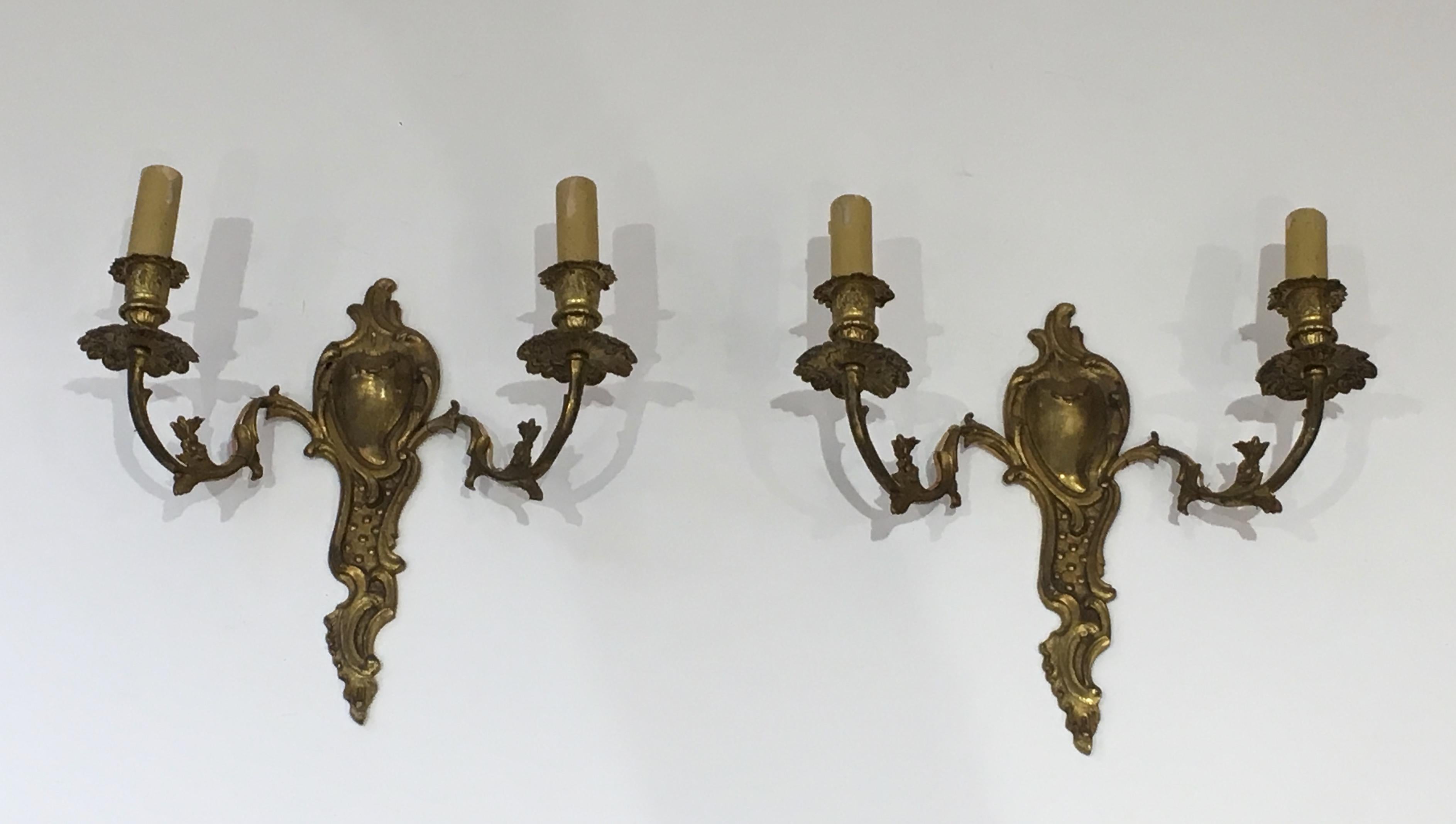 Pair of Louis the 15th Style Bronze Wall Sconces, French, circa 1920 For Sale 11
