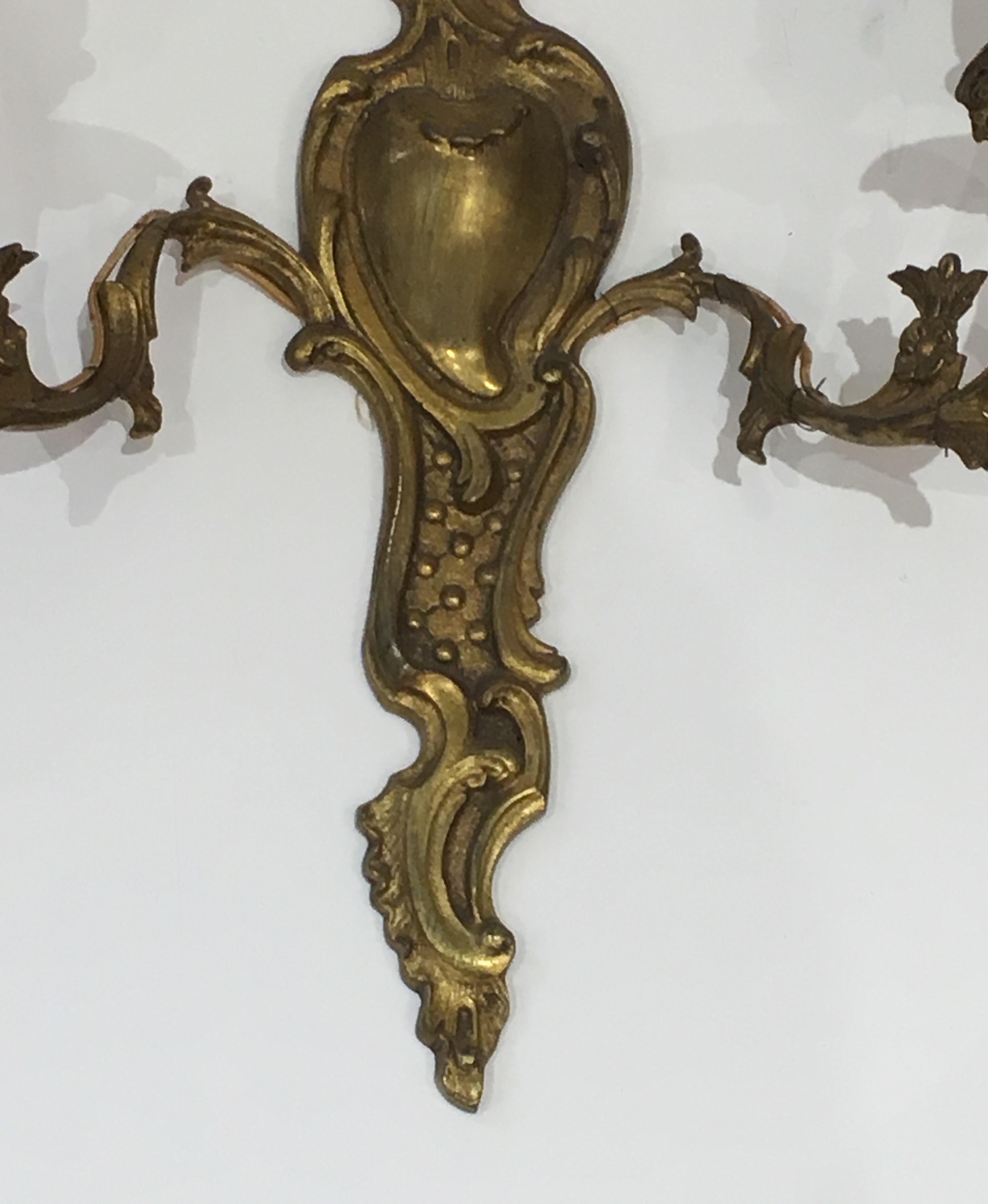 Pair of Louis the 15th Style Bronze Wall Sconces, French, circa 1920 For Sale 1