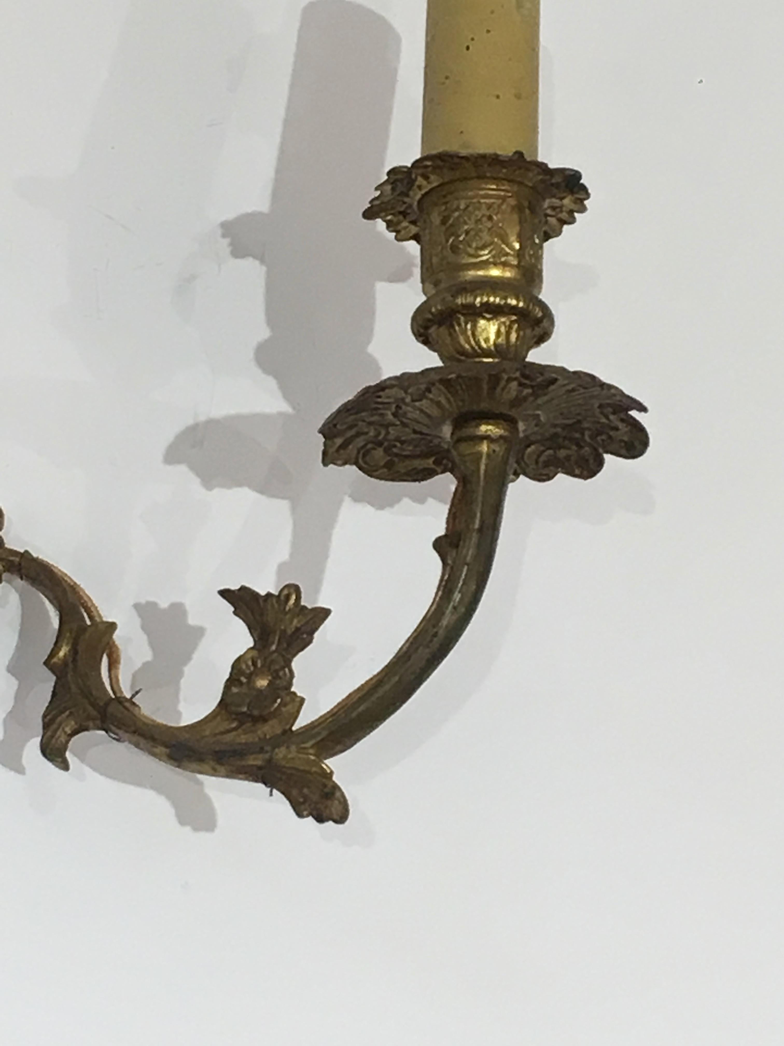 Pair of Louis the 15th Style Bronze Wall Sconces, French, circa 1920 For Sale 2