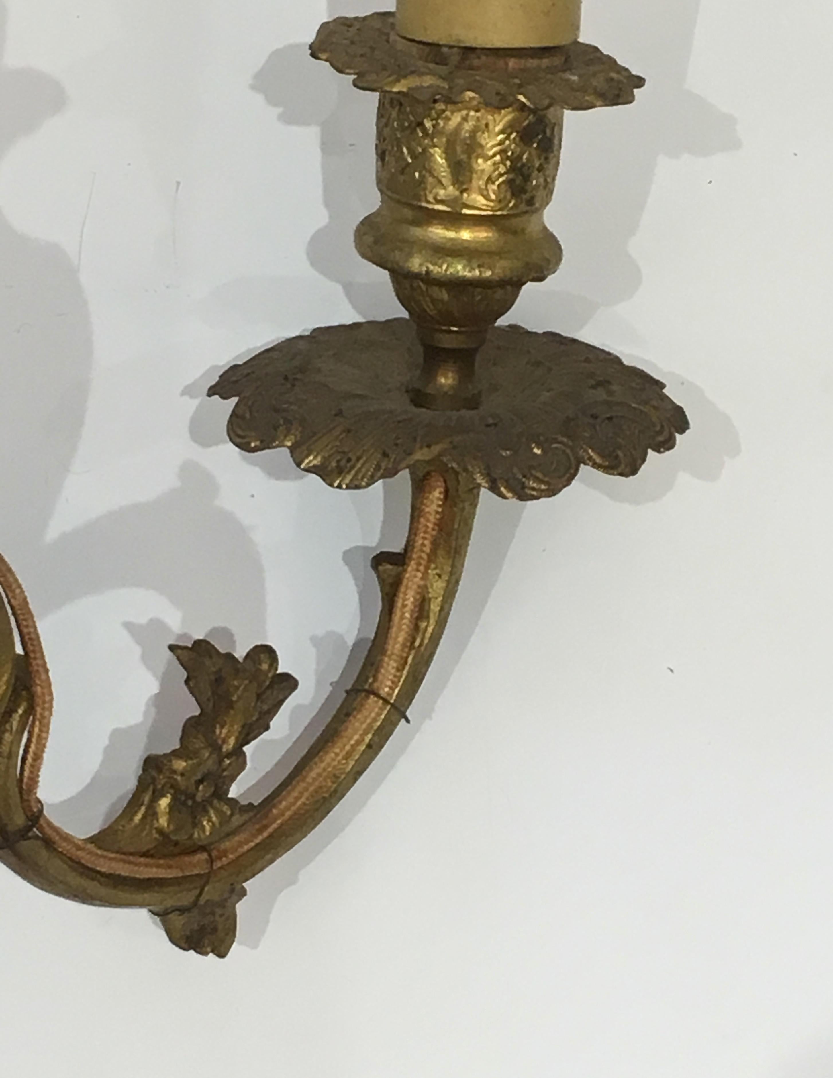 Pair of Louis the 15th Style Bronze Wall Sconces, French, circa 1920 For Sale 3