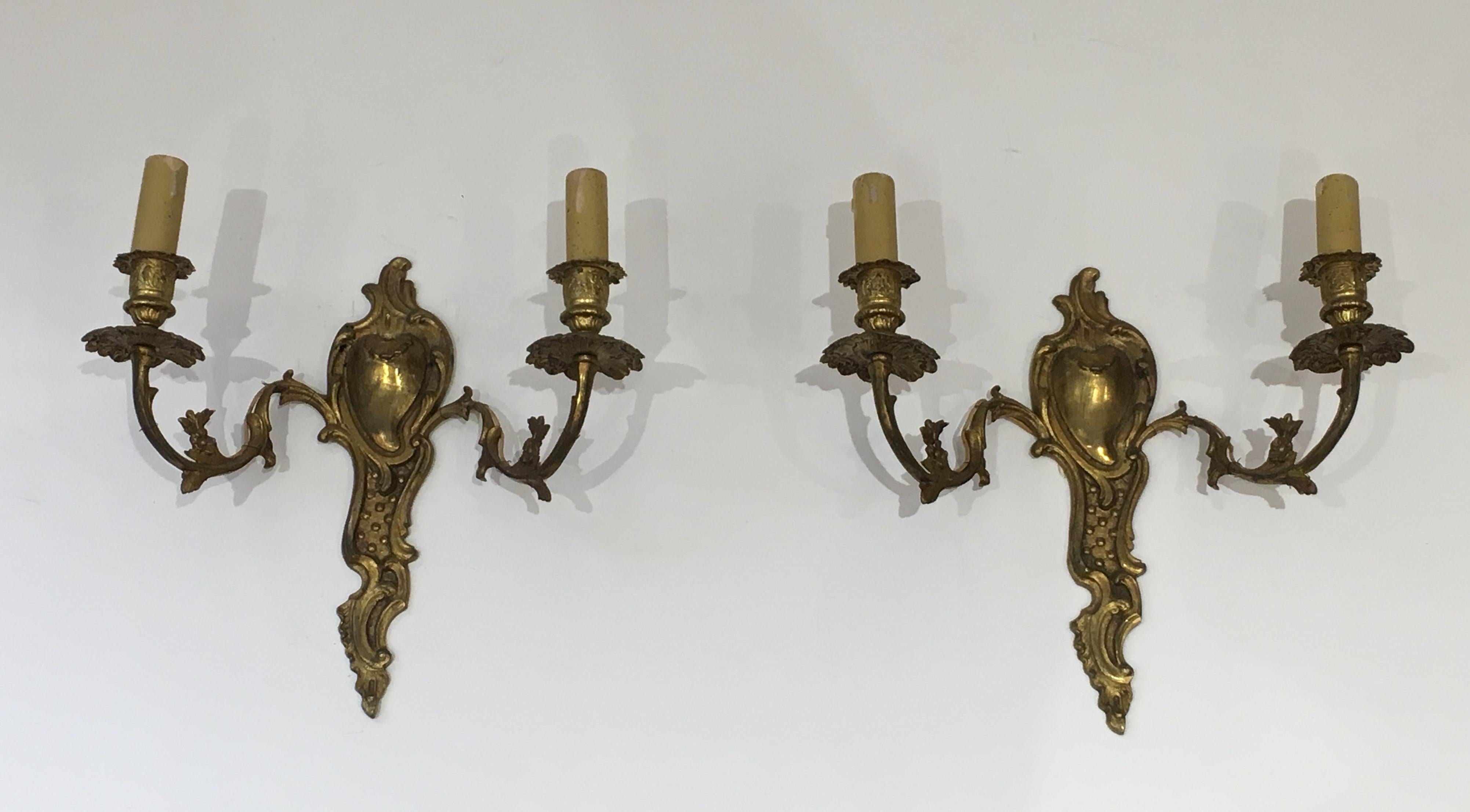Pair of Louis the 15th Style Bronze Wall Sconces, French, circa 1920 For Sale 4