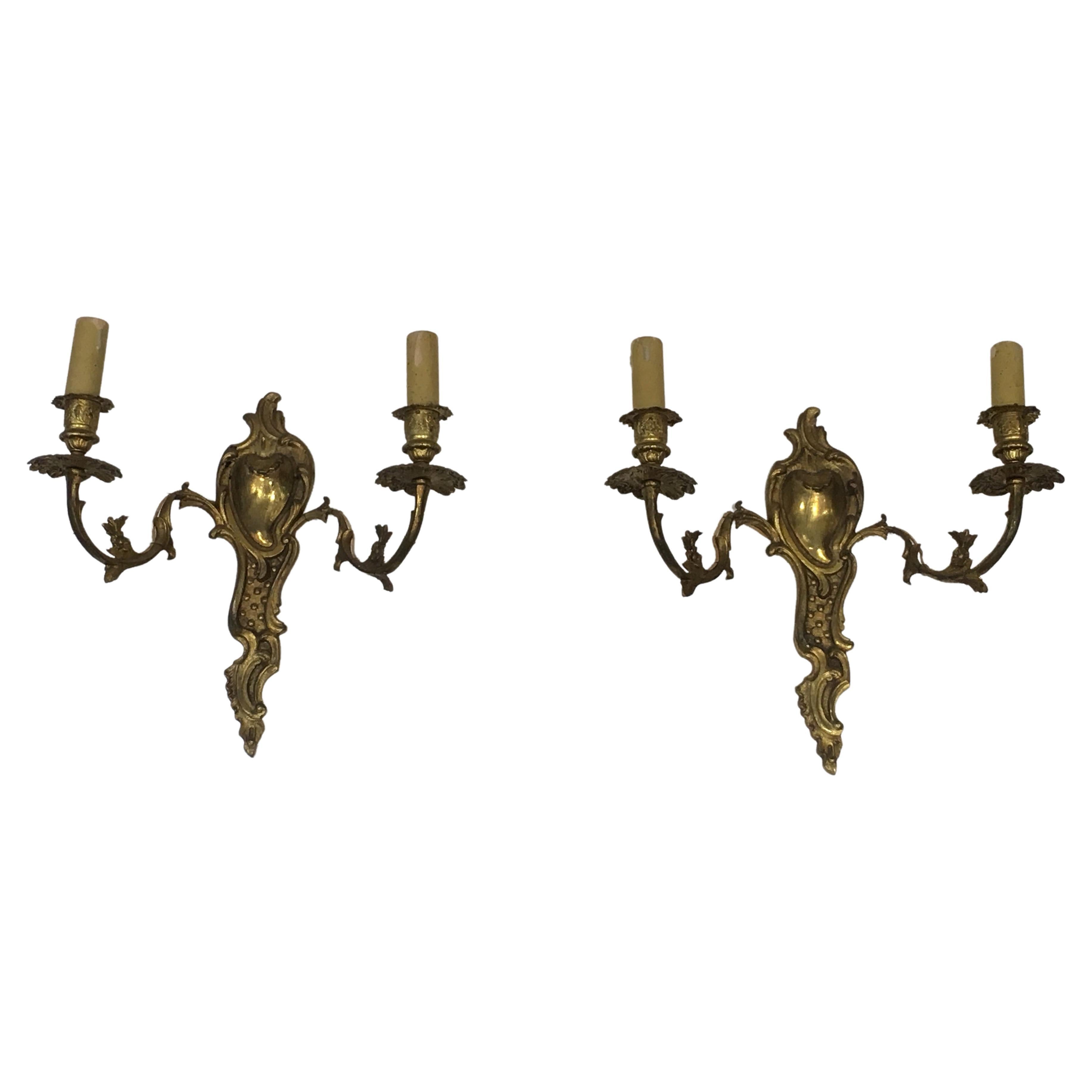 Pair of Louis the 15th Style Bronze Wall Sconces, French, circa 1920 For Sale
