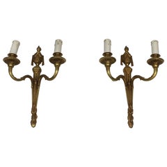 Retro Pair of Louis the 16th Century Style Bronze Wall Sconces, French, circa 1940
